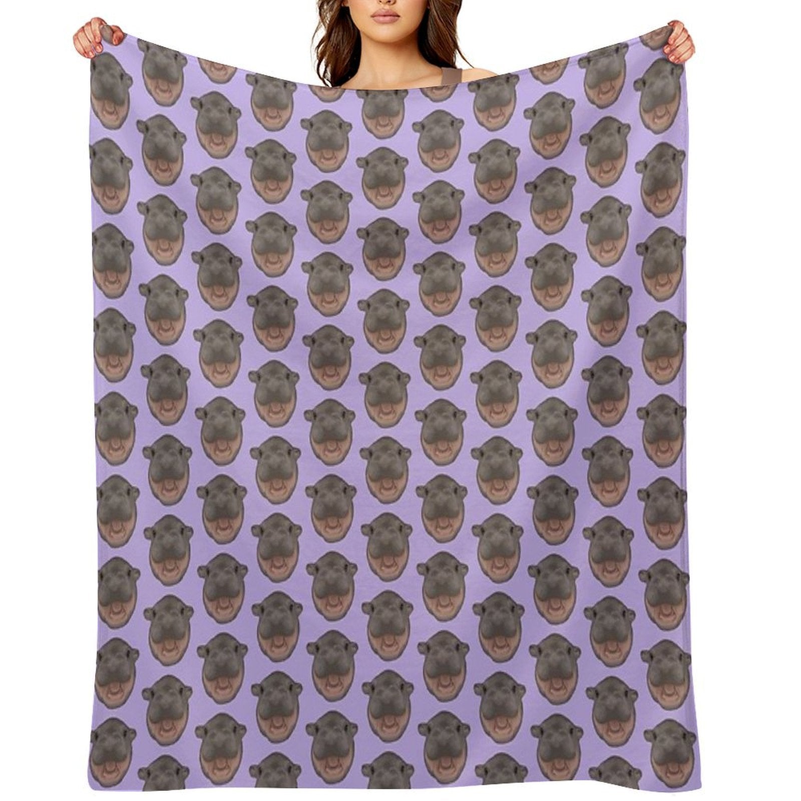 Moo Deng Pygmy Hippo Screaming (purple) Quick-dry Throw Blanket