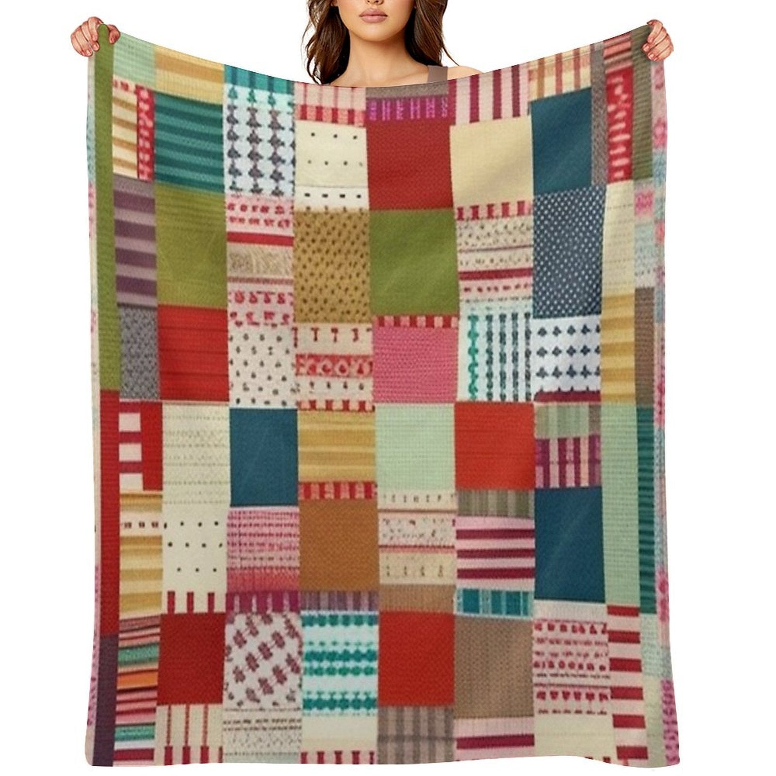 Burlap Patchwork Quilt Easy Care Throw Blanket