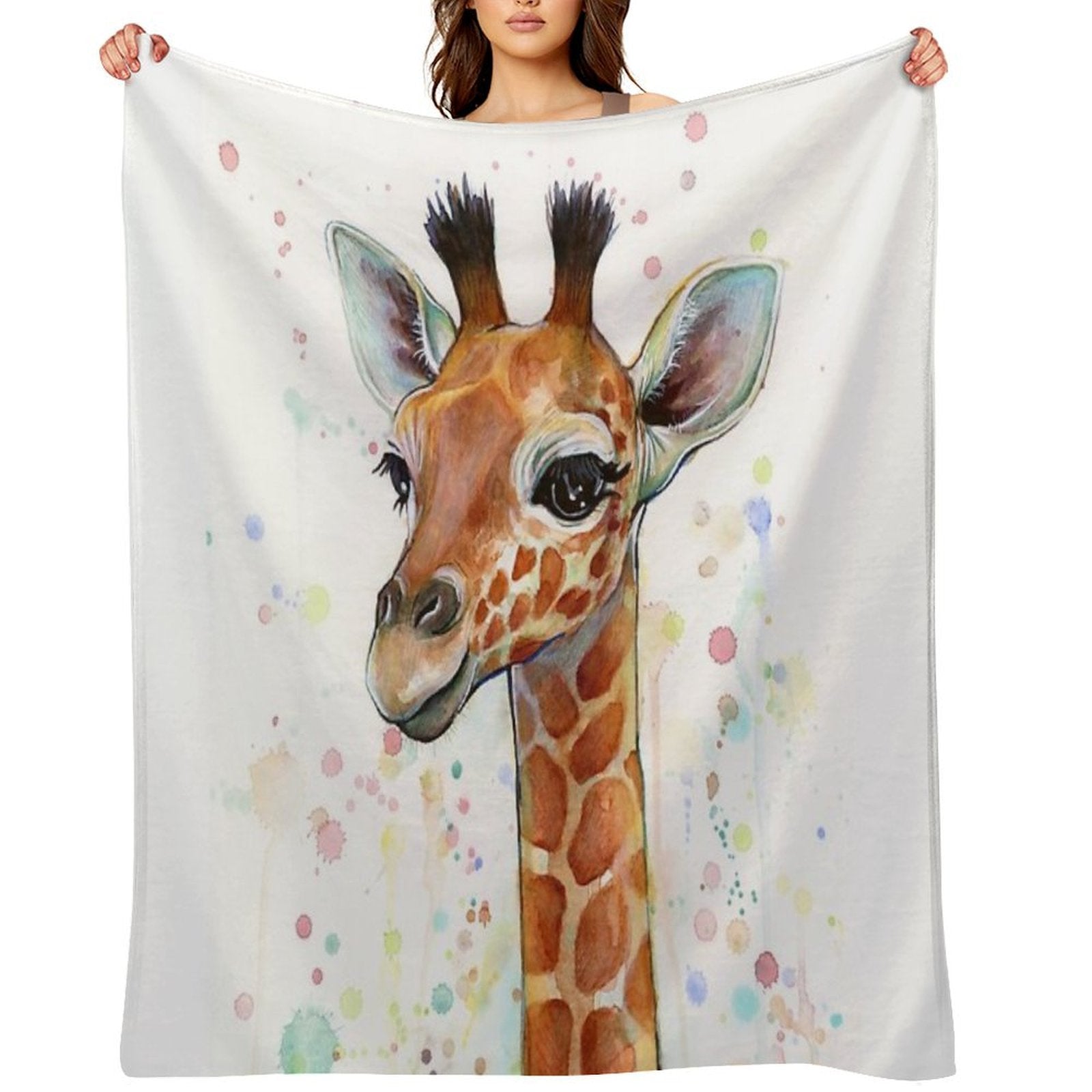 Baby Giraffe Watercolor Painting, Nursery Art Quick-dry Throw Blanket