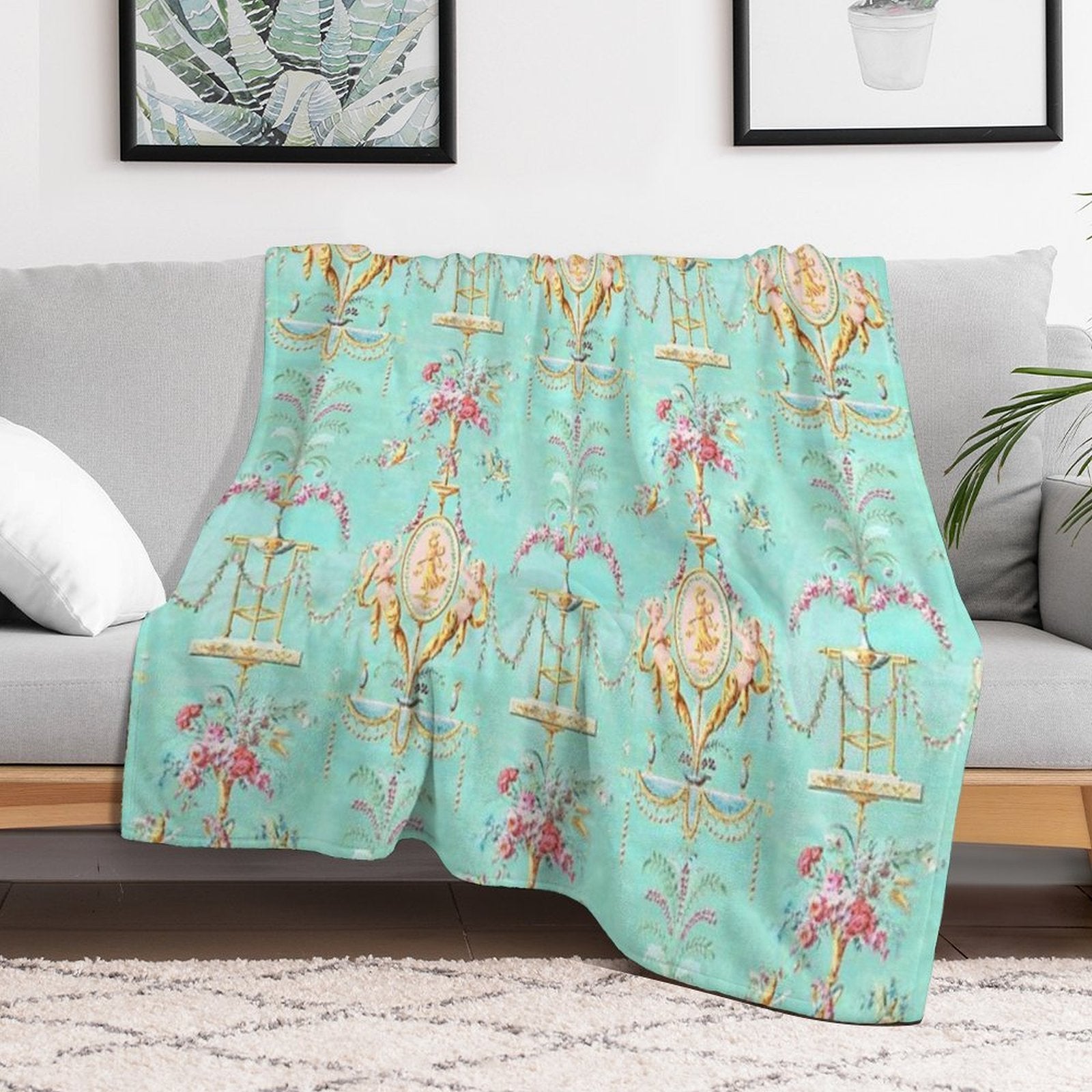 Marie Antoinette French Rococo Paris Pattern Easy Care Throw Blanket