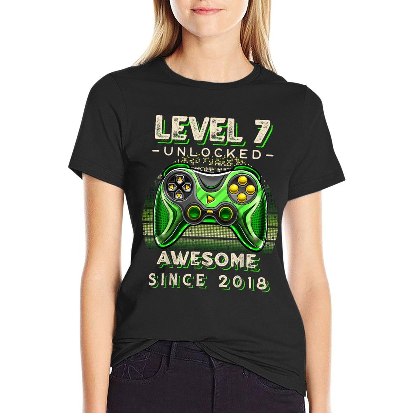 7th Birthday Boy Level 7 Gamer 7 Year Video Game Party  Ribbed Collar T-Shirt