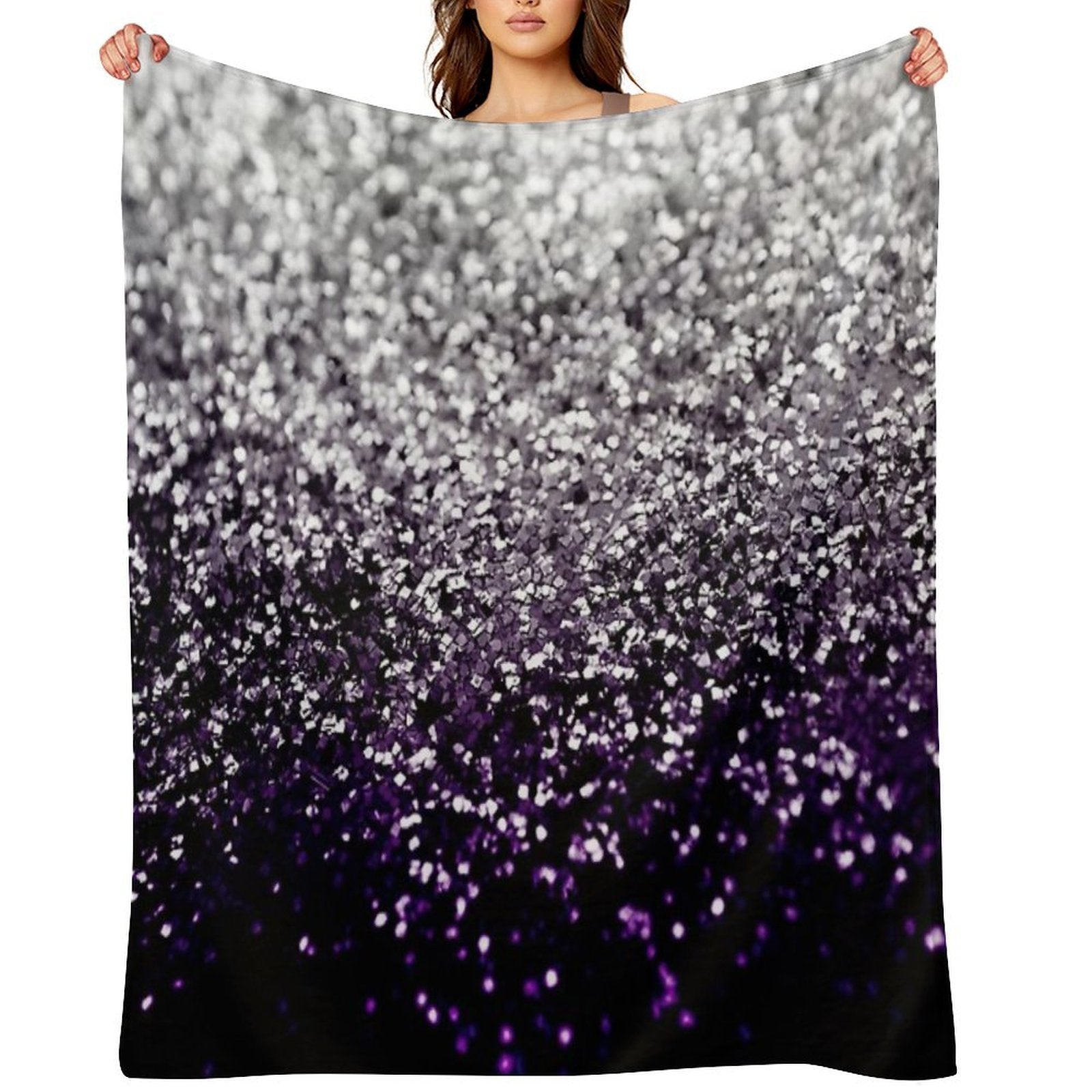 Dark Night Purple Black Silver Glam #1 (Photo of Glitter Only - Not Reflective) Multi-functional Throw Blanket