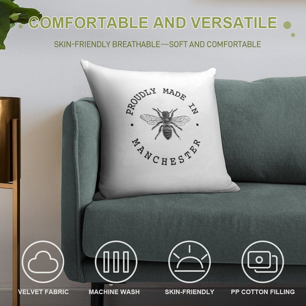 Manchester Worker Bee 'Proudly Made in Manchester' Soft Reinforced Edging Throw Pillow