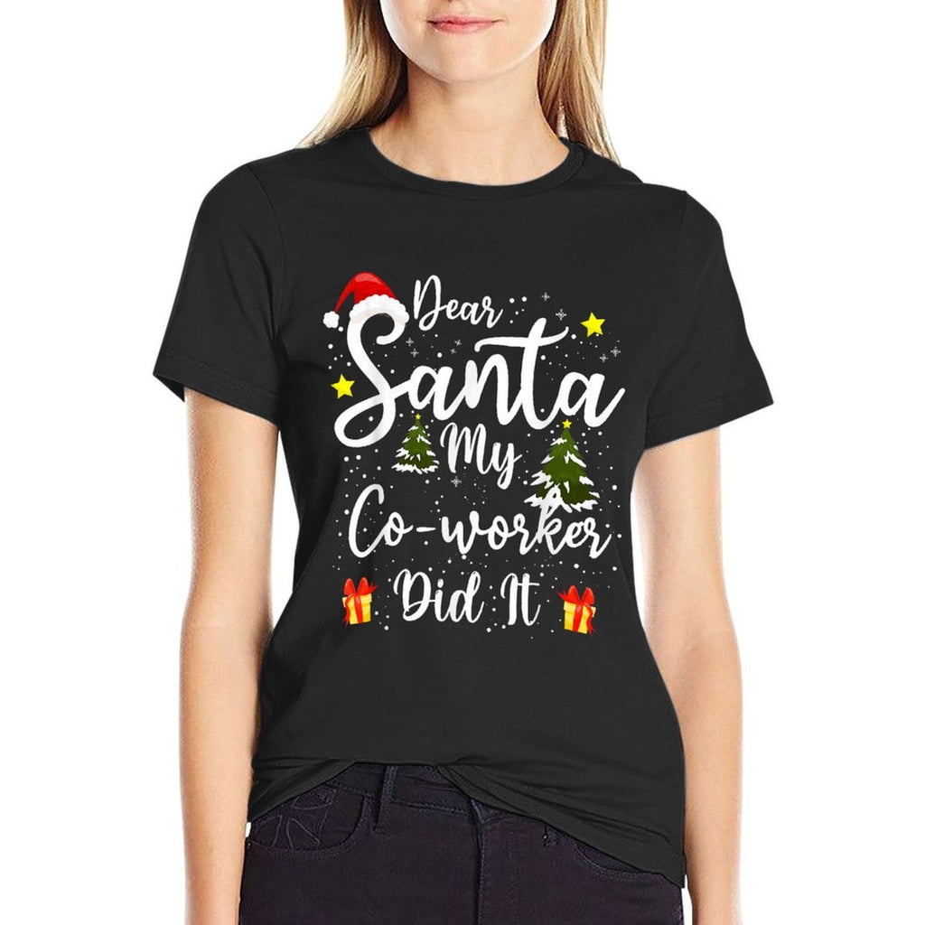 Dear Santa My Co-worker Did It Funny Christmas Outfit Pajama  Ribbed Collar T-Shirt