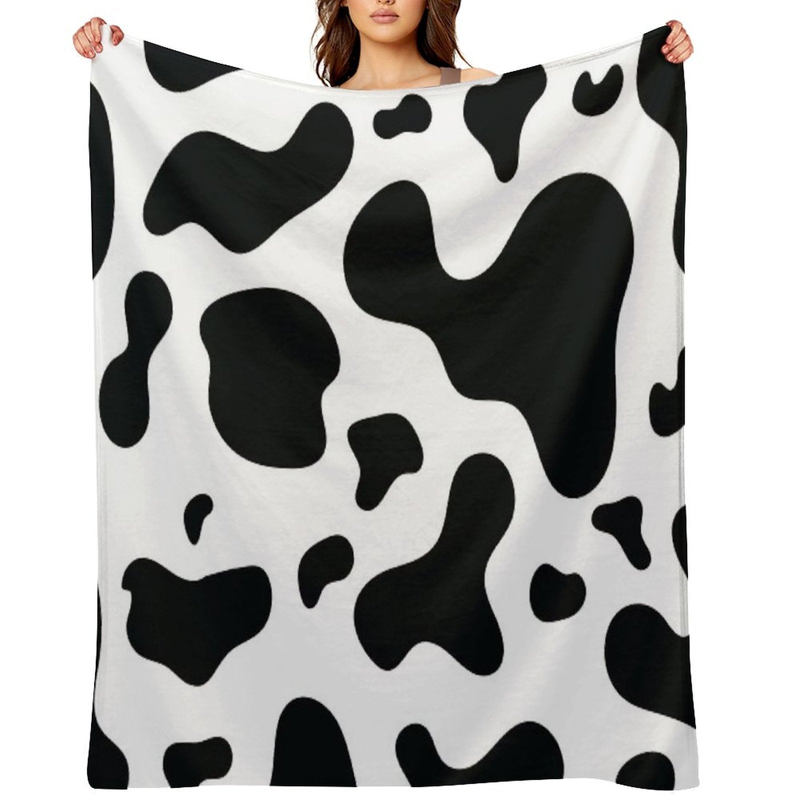 Cow Hide Spotted Fur Farm Animal Pattern Black White All-season Throw Blanket
