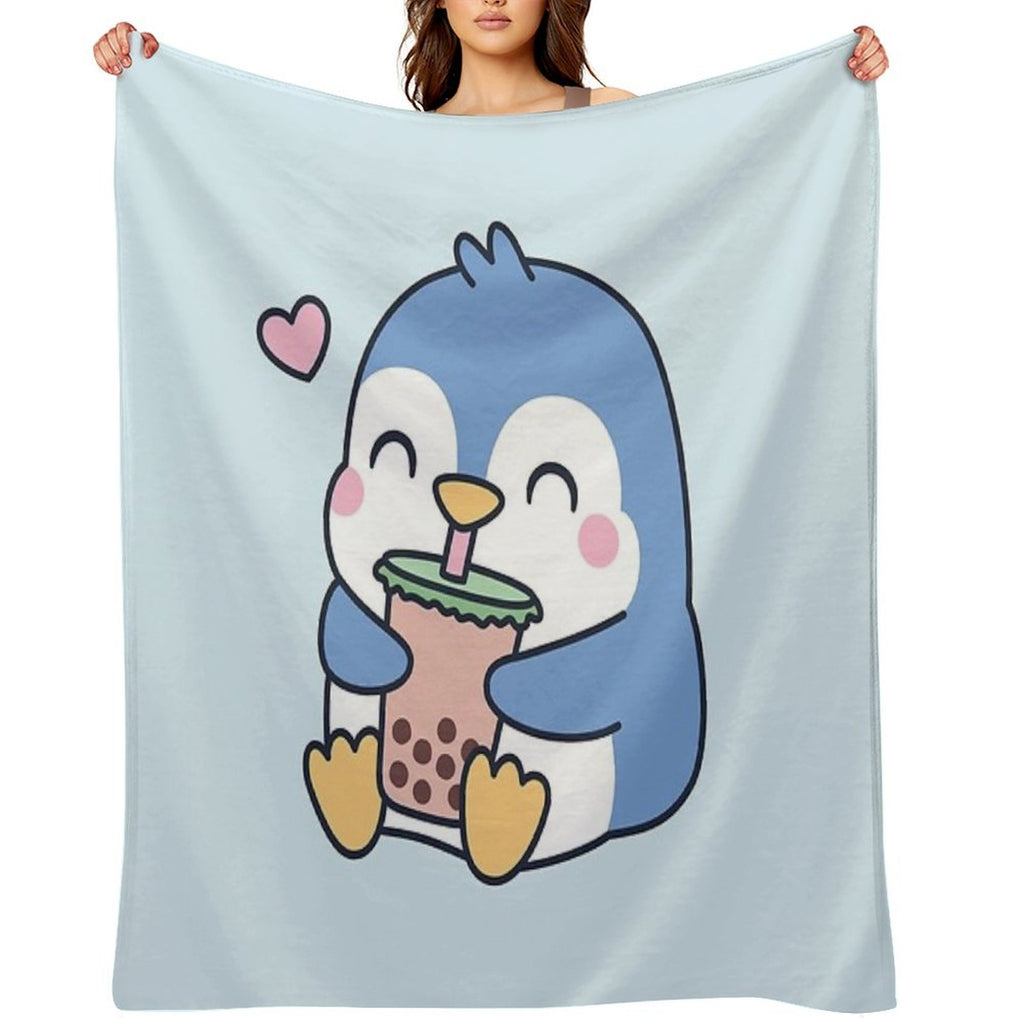 Cute Little Penguin Loves Boba Tea Versatility Throw Blanket