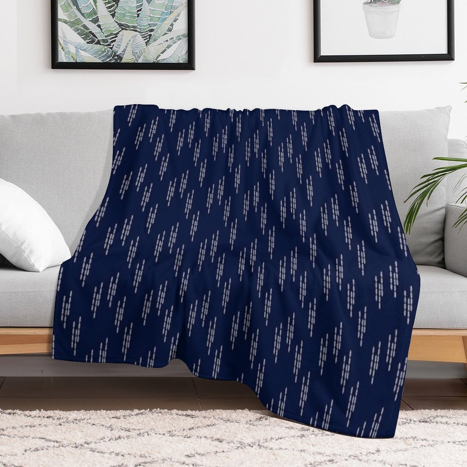 Sashiko Embroidery Japanese Pattern Design Shrink-resistant Throw Blanket