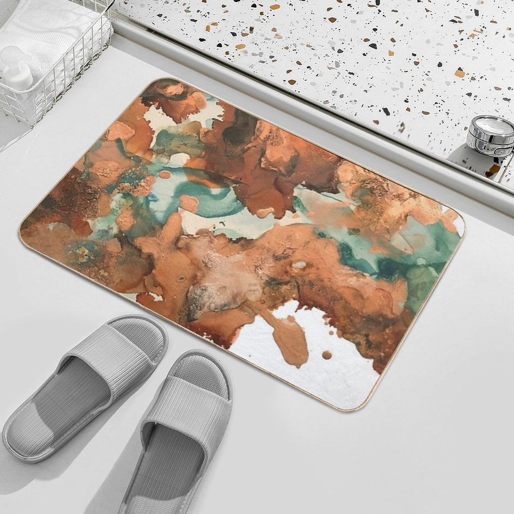 Autumn Turning - Copper And Mint Abstract  Anti-Trip Bath Mat