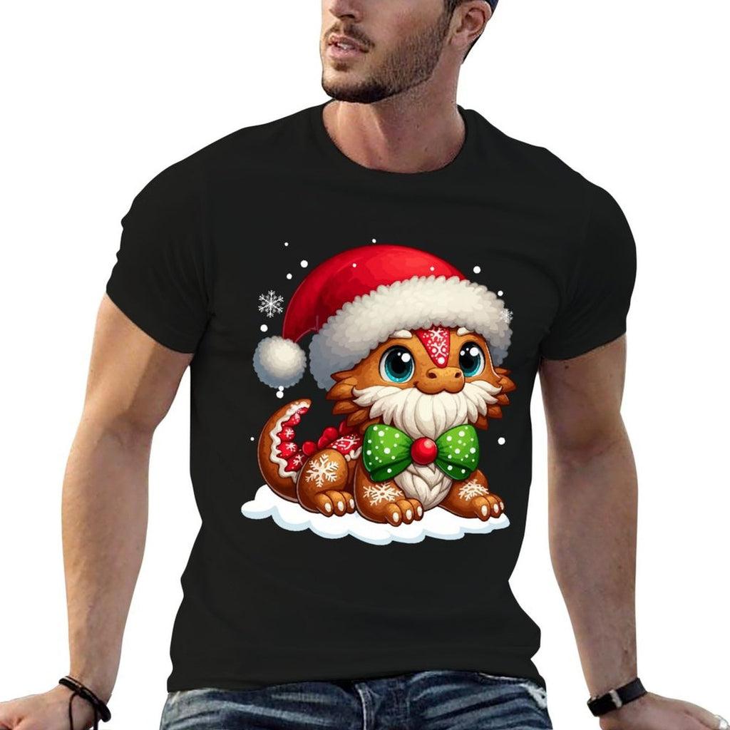 Santa Gingerbread Bearded Dragon Xmas Baking Cookies Baker  Rolled Sleeves T-Shirt