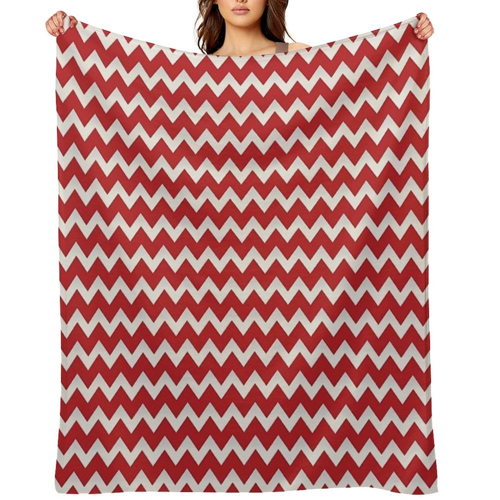 Pretty Simple Chevron Stripes Red And White Shadow Easy Care Throw Blanket