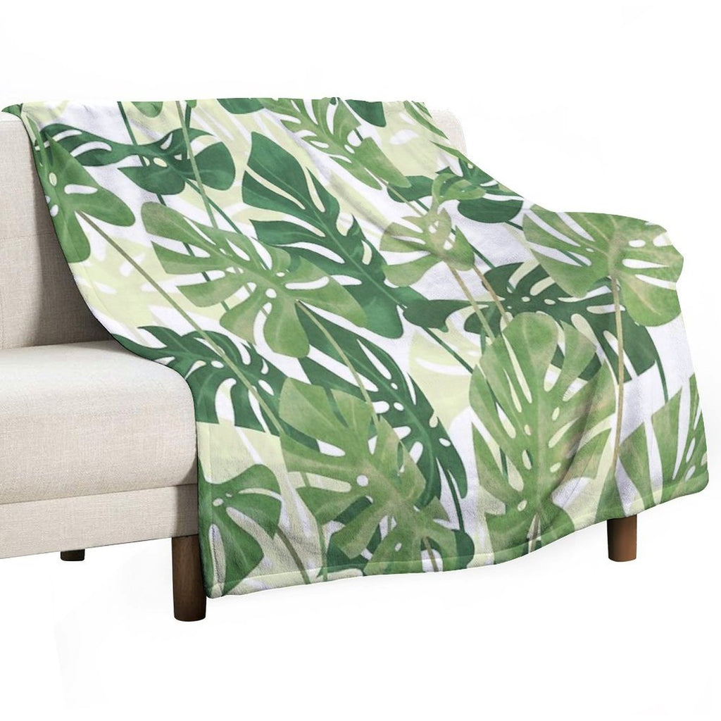 Vintage Monstera Leaves Eco-conscious Throw Blanket