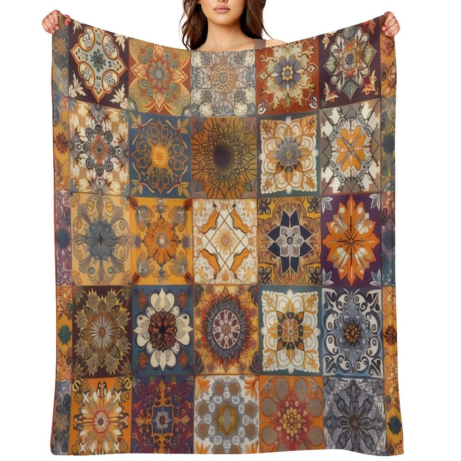 Brown And Grey Neutral Patchwork Pattern Anti-pilling Throw Blanket