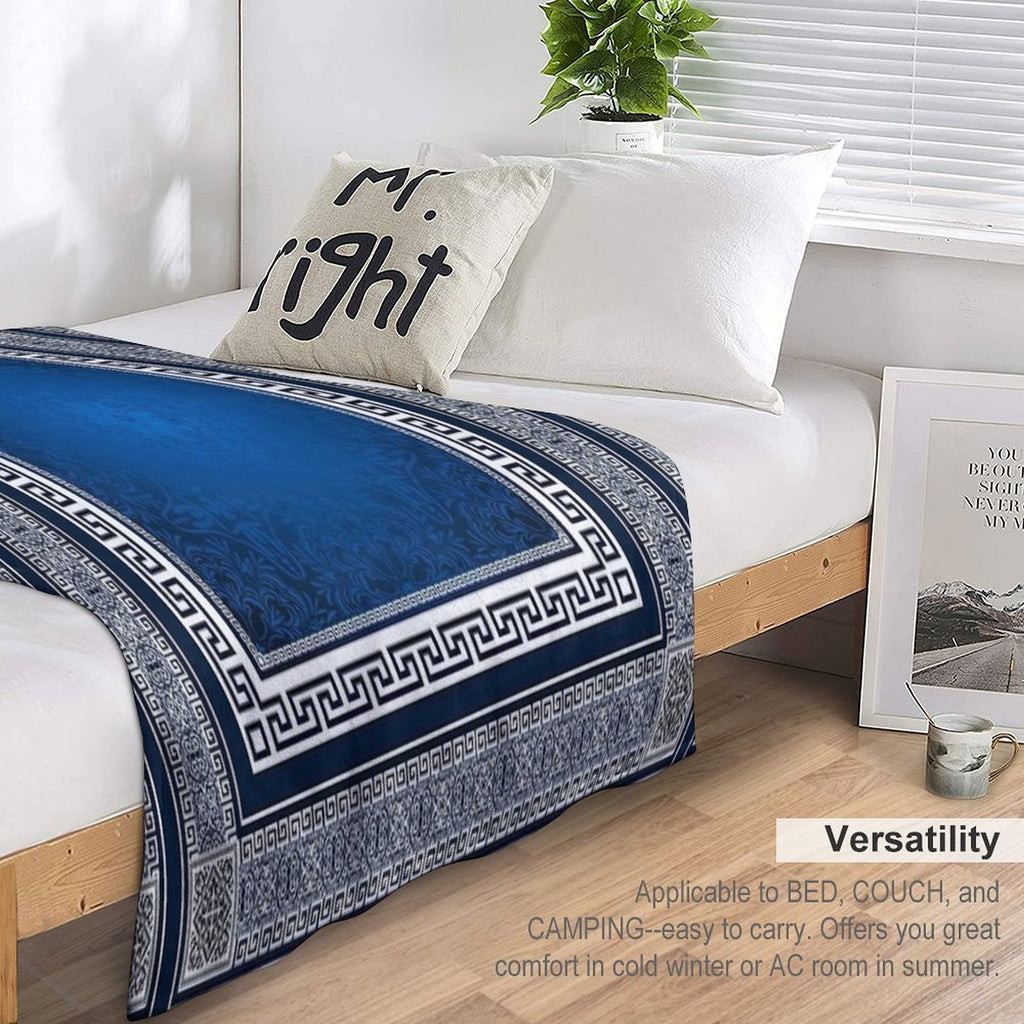 Greek Keys Blue White with Pattern Quick-dry Throw Blanket