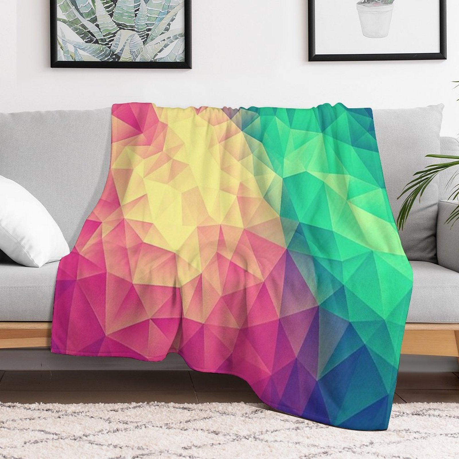 Abstract Polygon Multi Color Cubism Low Poly Triangle Pride  LGBT Design Shrink-resistant Throw Blanket
