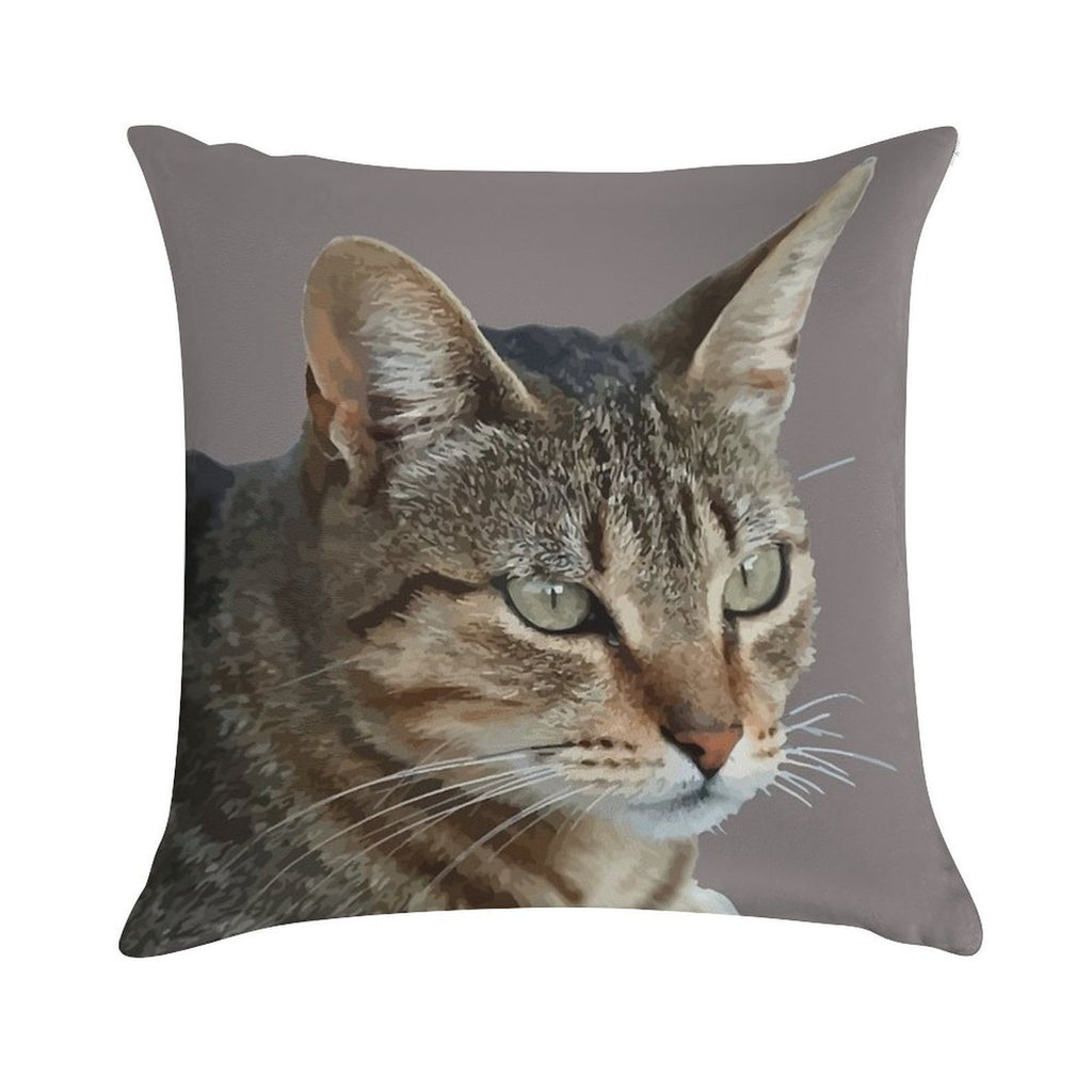 Stunning Tabby Cat Close Up Portrait Vector Isolated Soft Washable Throw Pillow