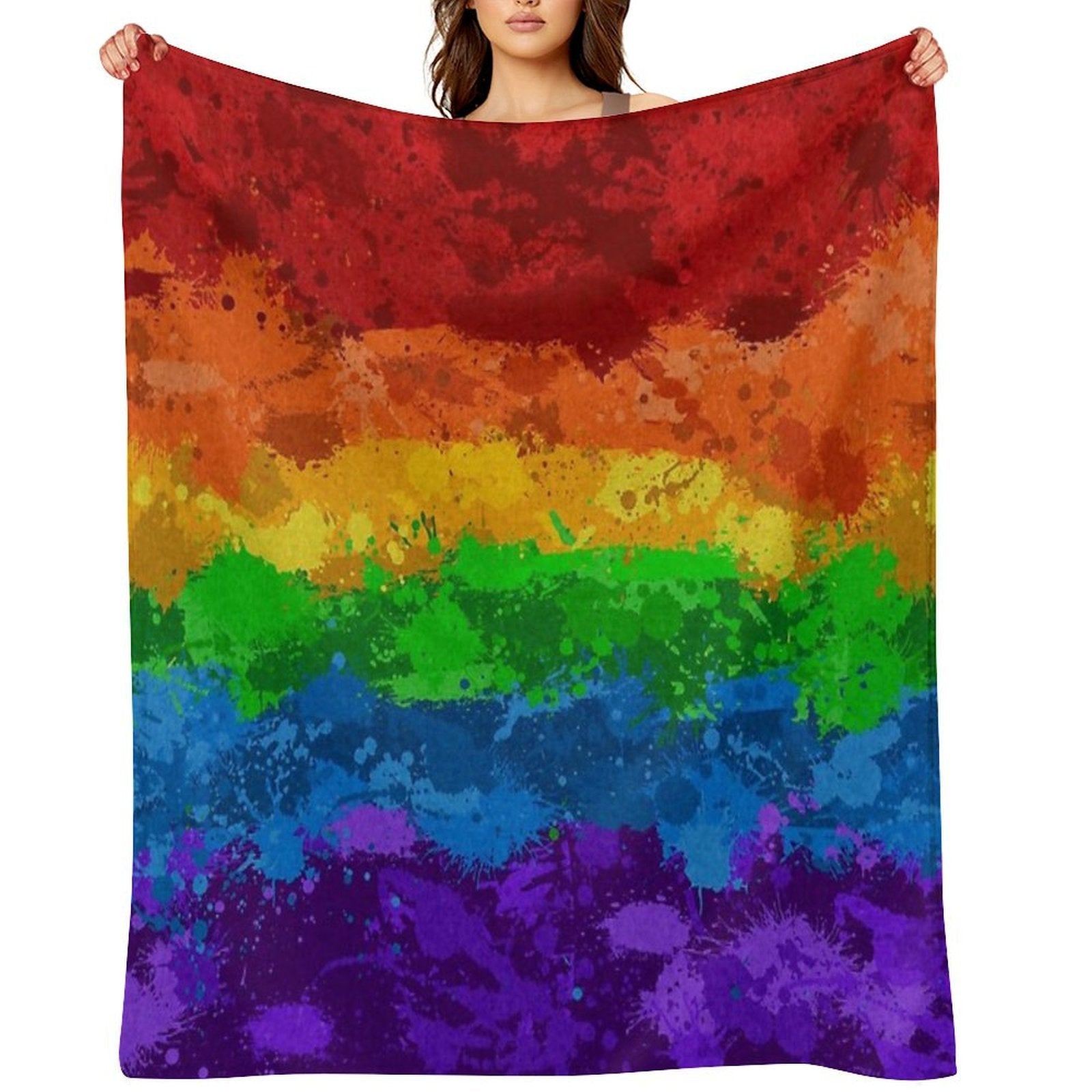 Abstract Paint Splatter LGBTQ Pride Rainbow Flag Background Multi-functional Throw Blanket