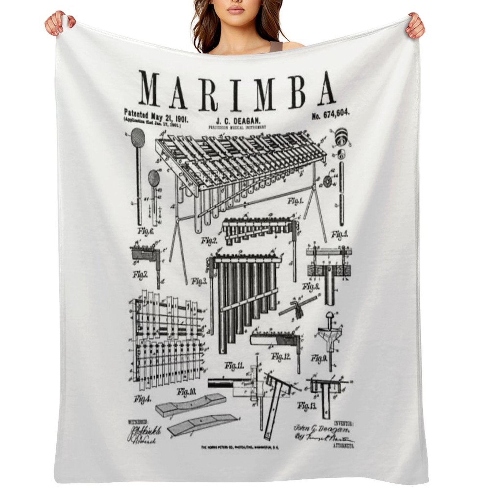 Marimba Player Percussion Musical Instrument Vintage Patent Premium Throw Blanket