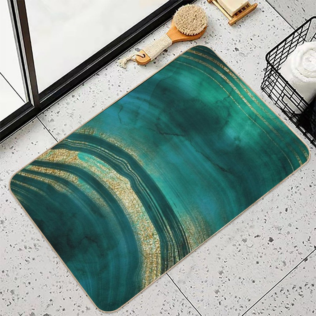 Gold Veined Green Luxury Faux Marble  Rapid-Drying Bath Mat