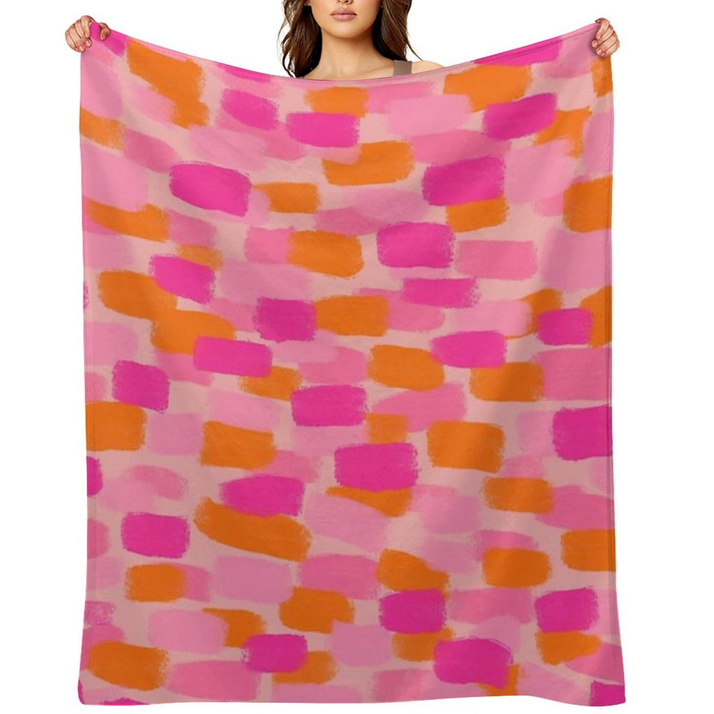 Abstract, Pink with Orange, Paint Brush Effect Compact Throw Blanket