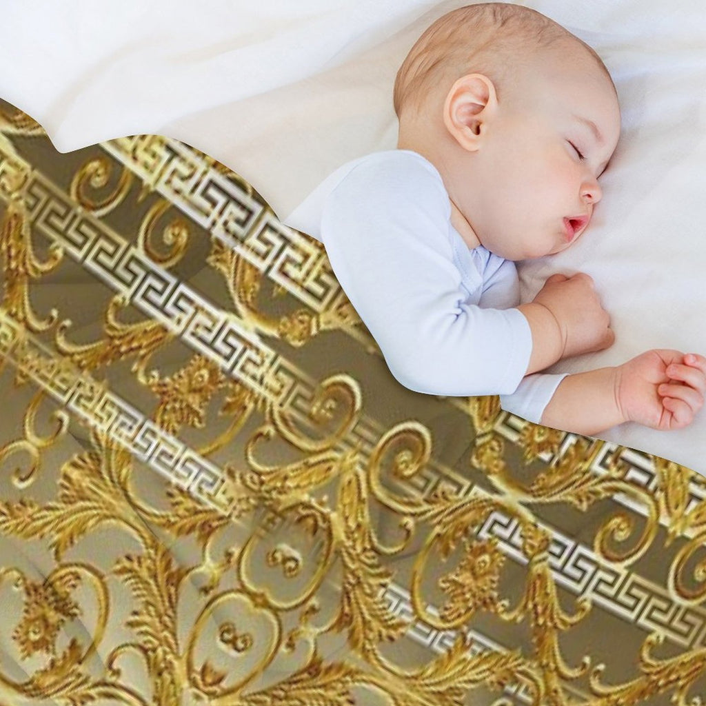 Greek Keys 4 Golden Baroque Style Shrink-resistant Throw Blanket