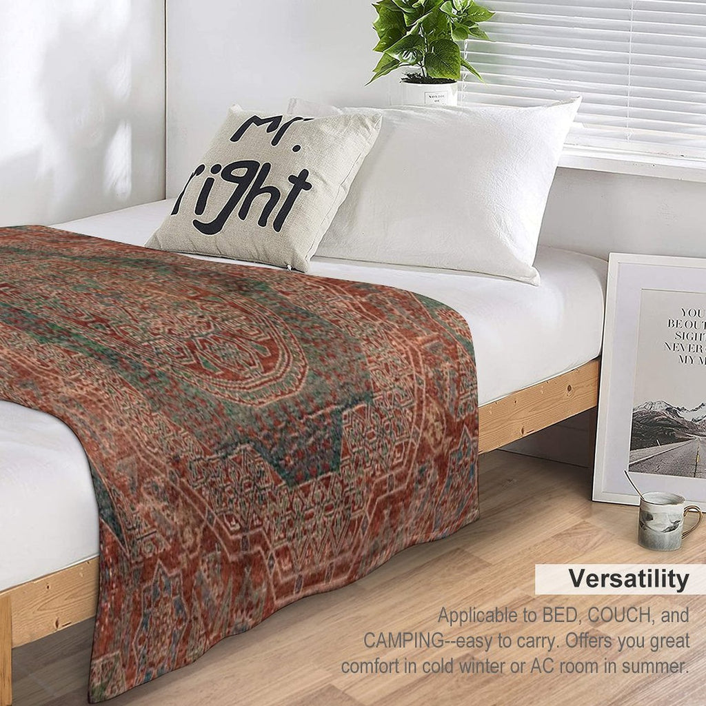 Bohemian Medallion I  15th Century Old Distressed Red Green Colorful Ornate Accent Rug Pattern Eco-conscious Throw Blanket