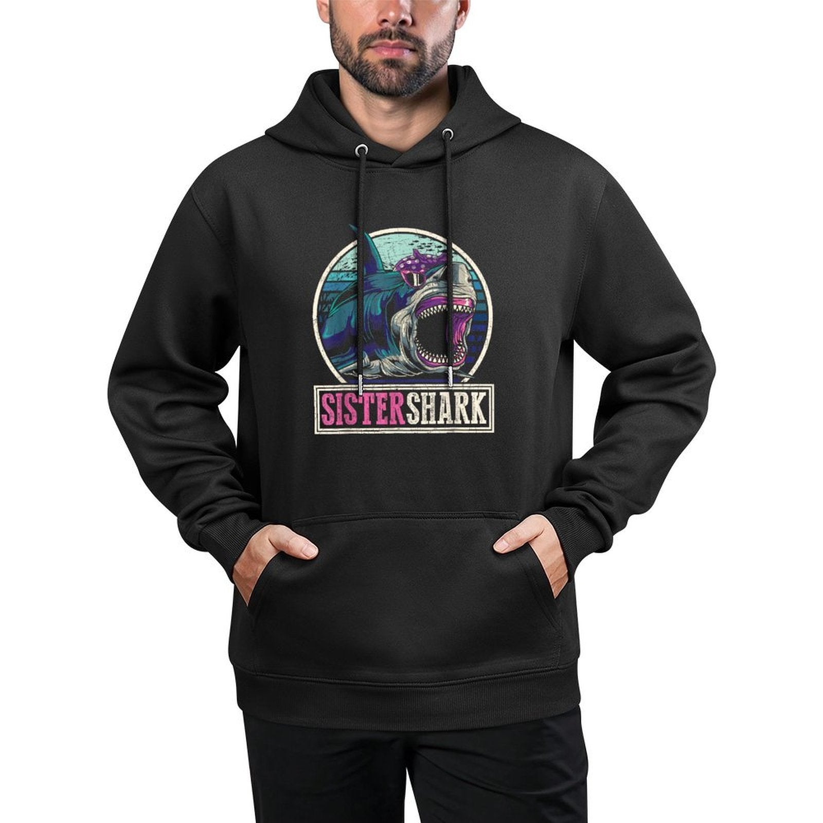 Retro Ocean Animal Family Girls Gift Predator Sister Shark Layering Staple Hoodie