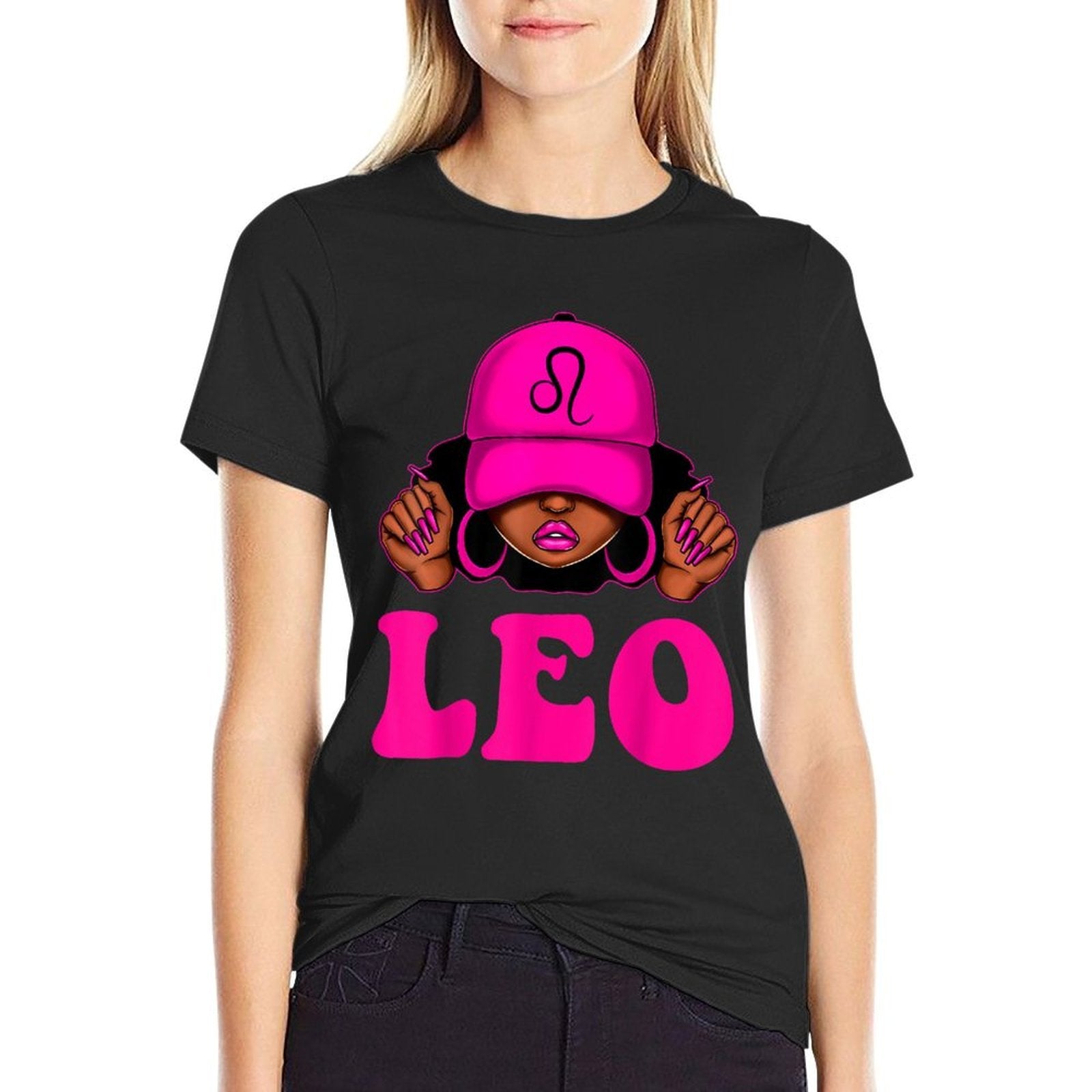 Leo Queen Sassy Black Woman Afro Girl Zodiac Birthday  Tagless Design T-Shirt