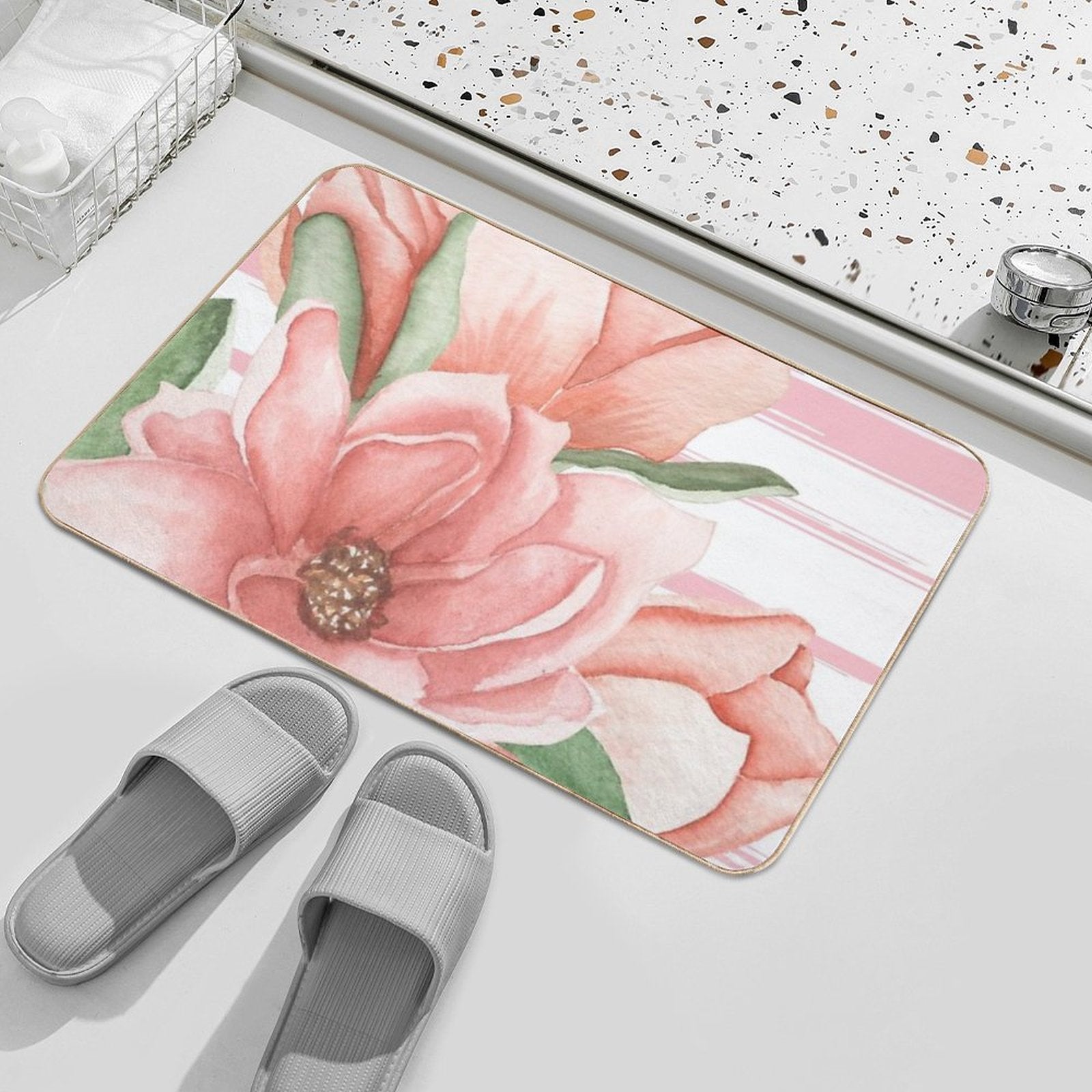 Large Print Floral Design  Long-Lasting Bath Mat