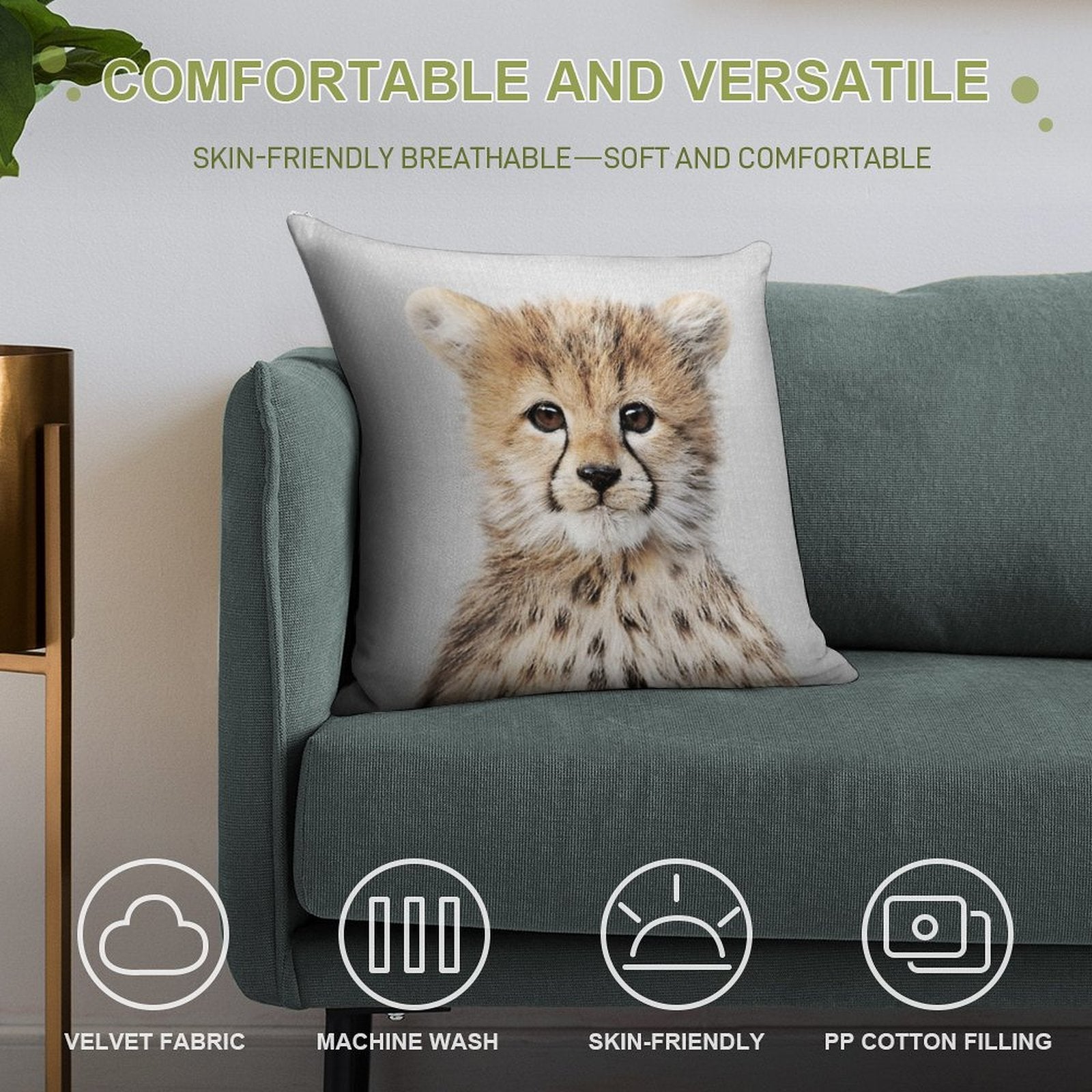Baby Cheetah - Colorful Soft Bedroom Essential Throw Pillow