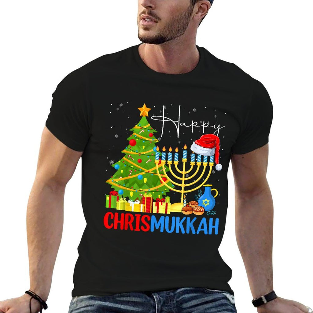Happy Chrismukkah Merry Christmas Happy Chanukah Jewish  High-quality Stitching T-Shirt