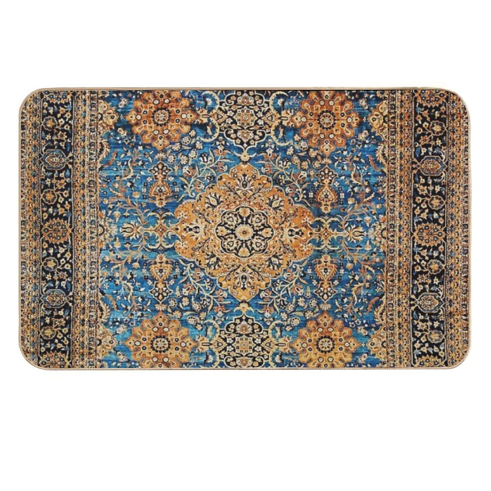 Antique Blue Persian Kirman Rug Print  Stain-Proof Bath Mat