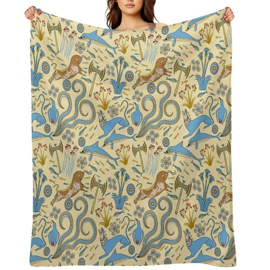 Minoan Fresco Motifs Pattern Shrink-resistant Throw Blanket
