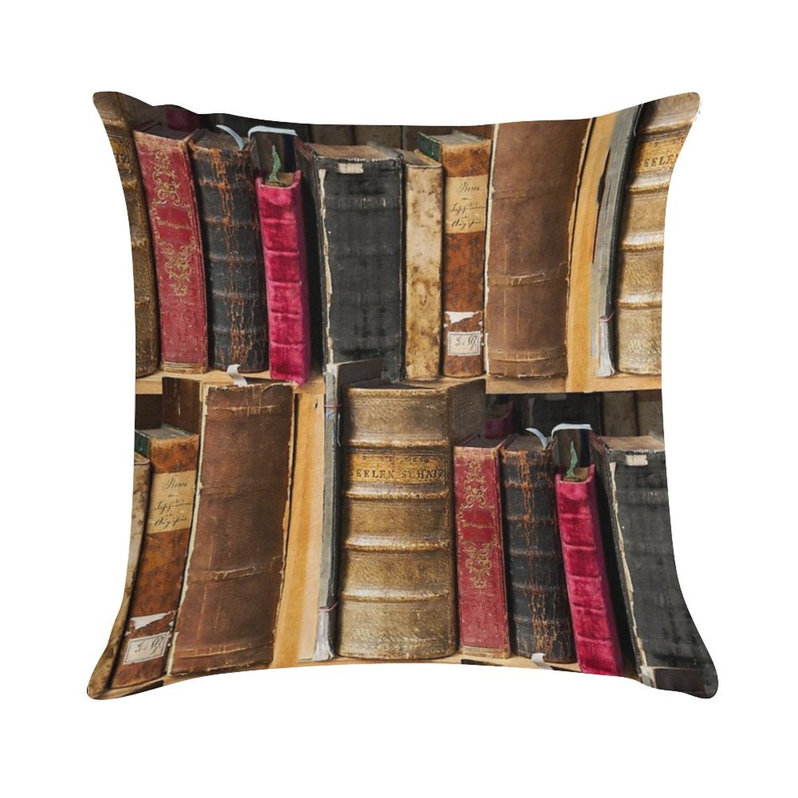 Bookworm Vintage Books in Bookshelf Soft Luxury Feel Throw Pillow