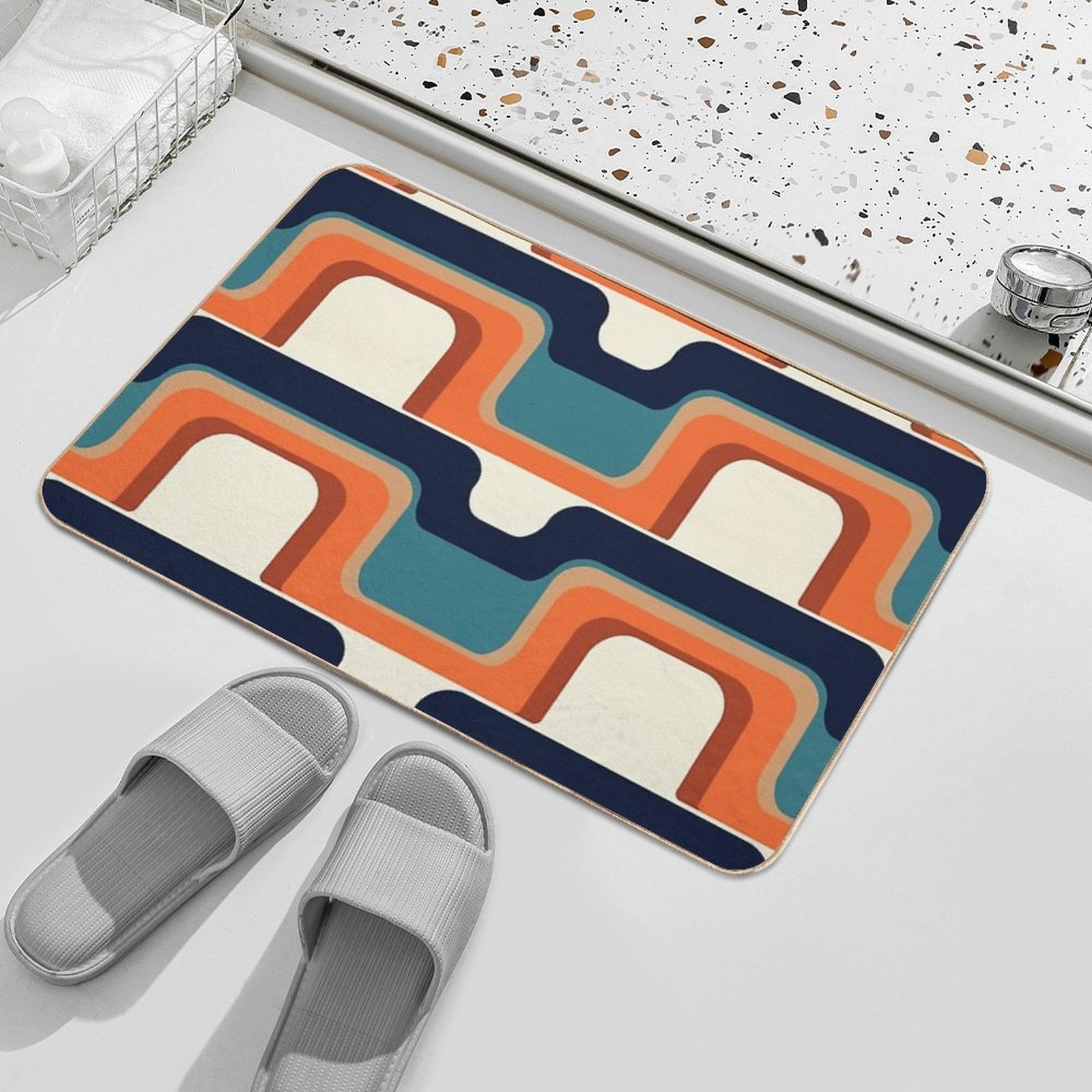 Mid-Century Modern Meets 1970s Orange & Blue  Odorless Bath Mat