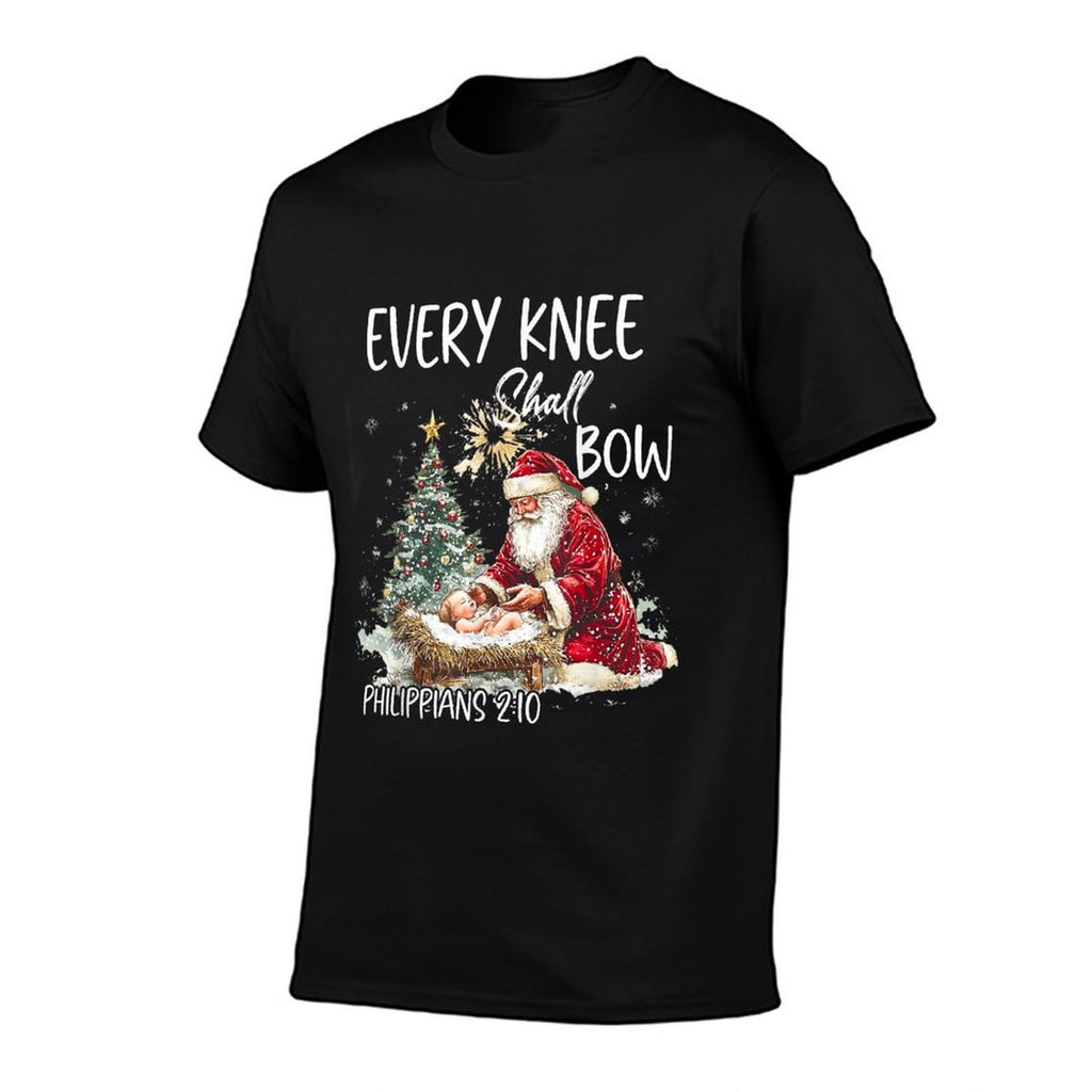 Every Knee Shall Bow Jesus Christian Christmas Santa Pajamas  Cotton T-Shirt