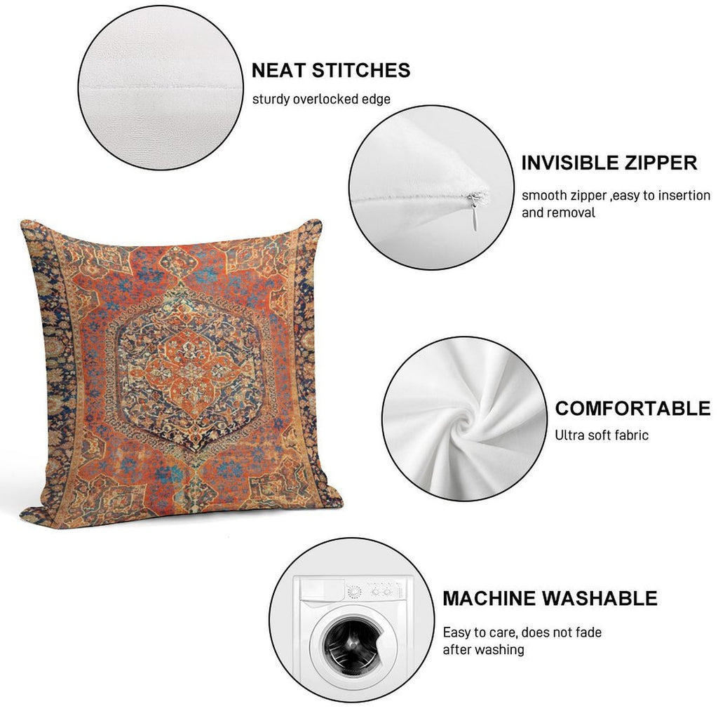 17th Century Turkish Carpet Print Soft Multiple Sizes Throw Pillow