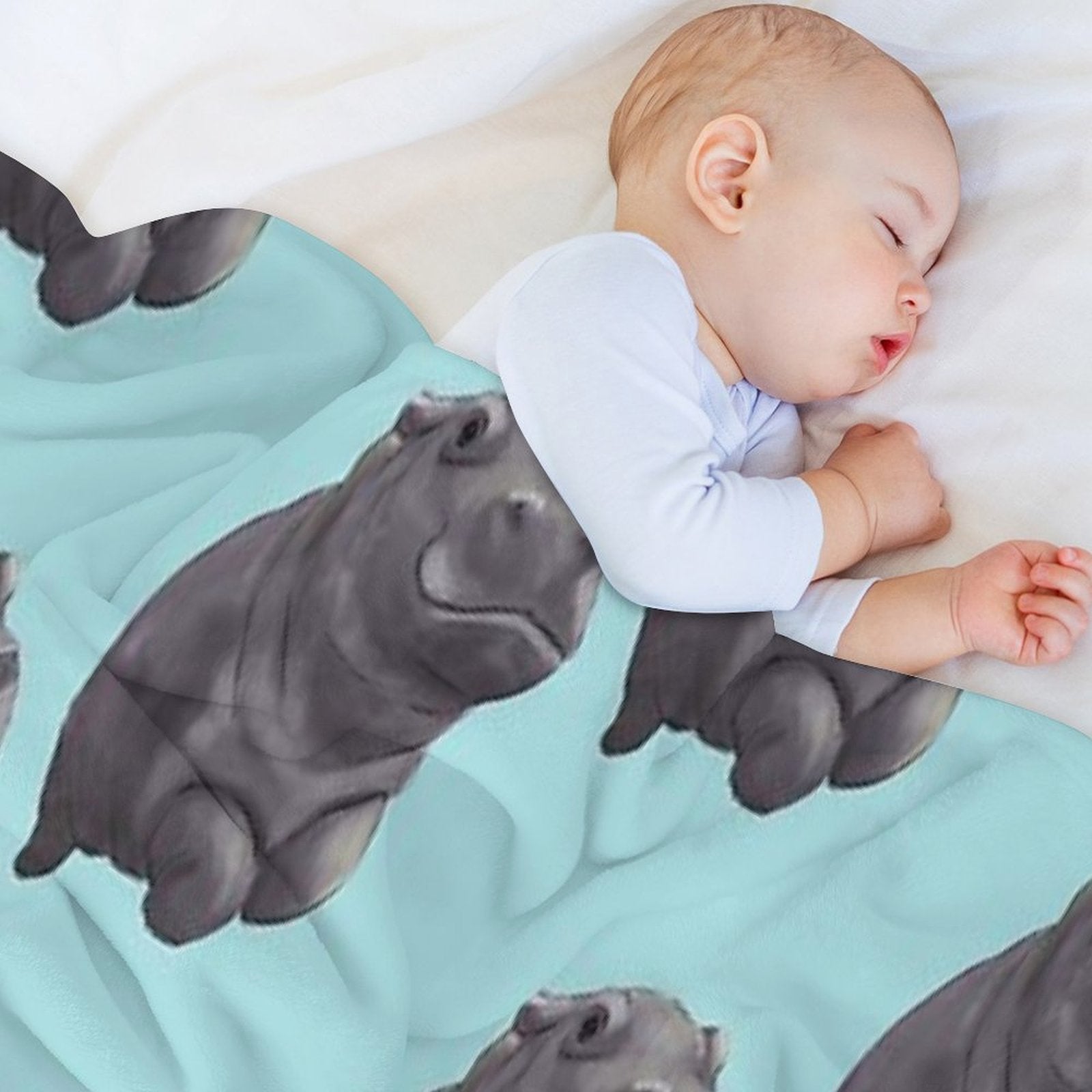 Cute Painted Baby Hippo Swimming - Digital Painting Quick-dry Throw Blanket