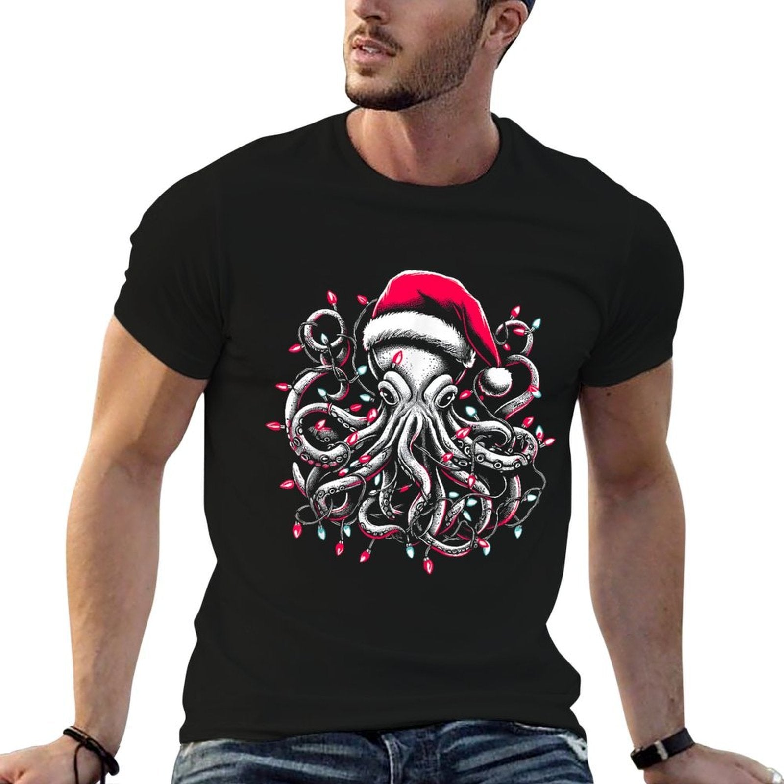 Octopus Christmas Lights Octopus Lover Men Women  Slim-fit Cut T-Shirt