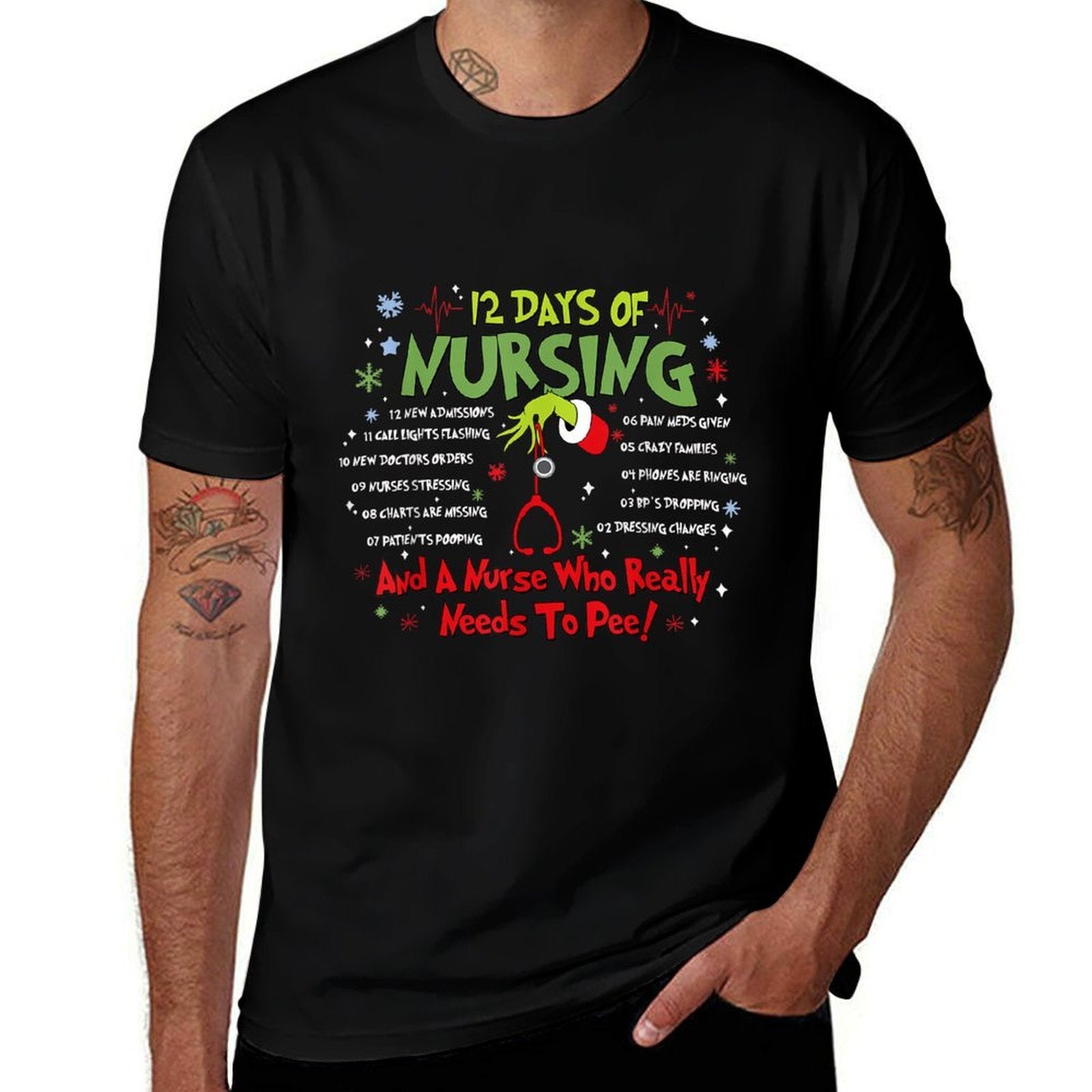 12 Days of Nursing Stethoscope Nurse Christmas Xmas Holiday  Lightweight T-Shirt