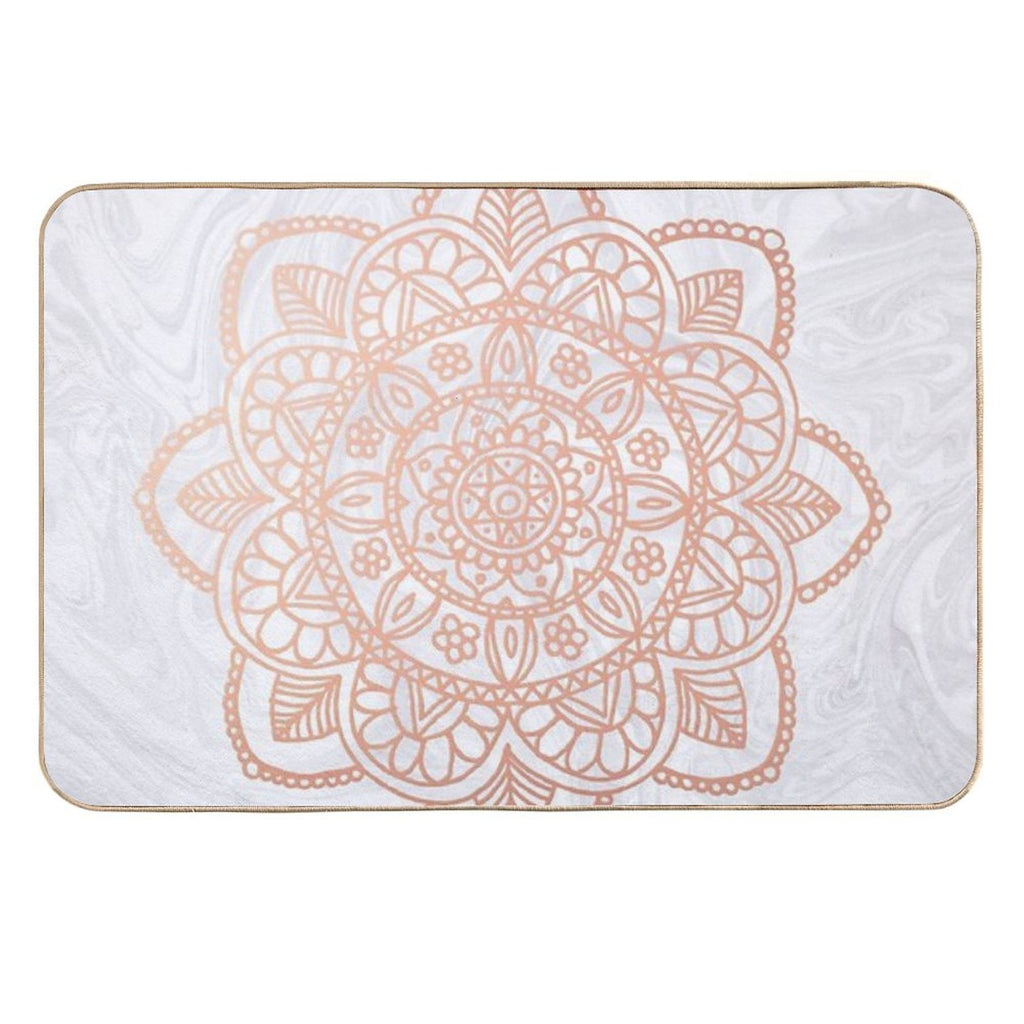 Rose Gold Mandala on White Marble  Easy To Clean Bath Mat