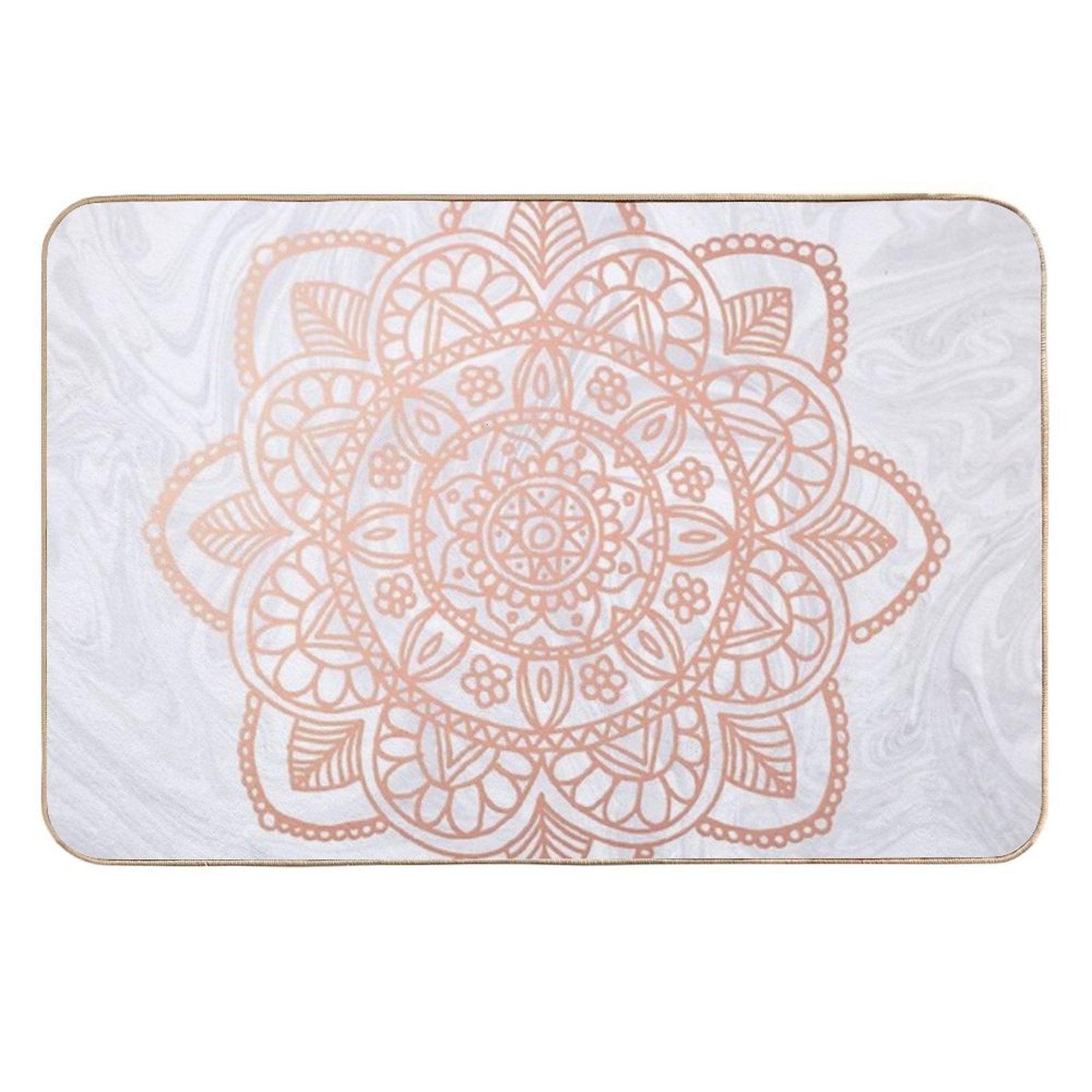 Rose Gold Mandala on White Marble  Easy To Clean Bath Mat