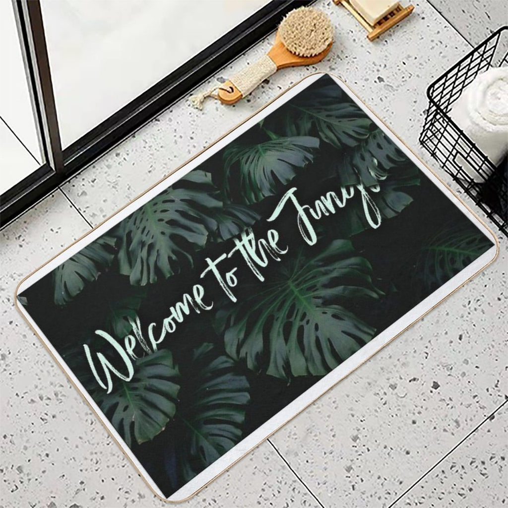Welcome to The Jungle  Tropical Digital Collage  Long-Lasting Bath Mat