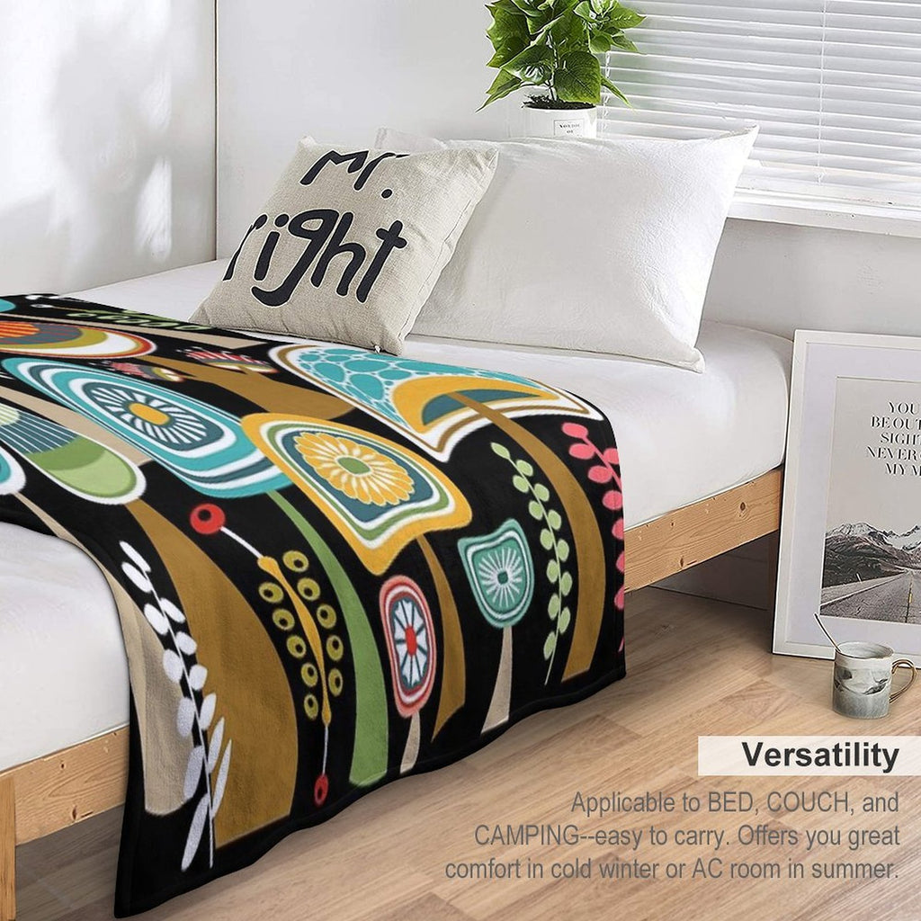 Colorful Mid Century Modern Mushrooms  Large Scale Gift-ready Throw Blanket