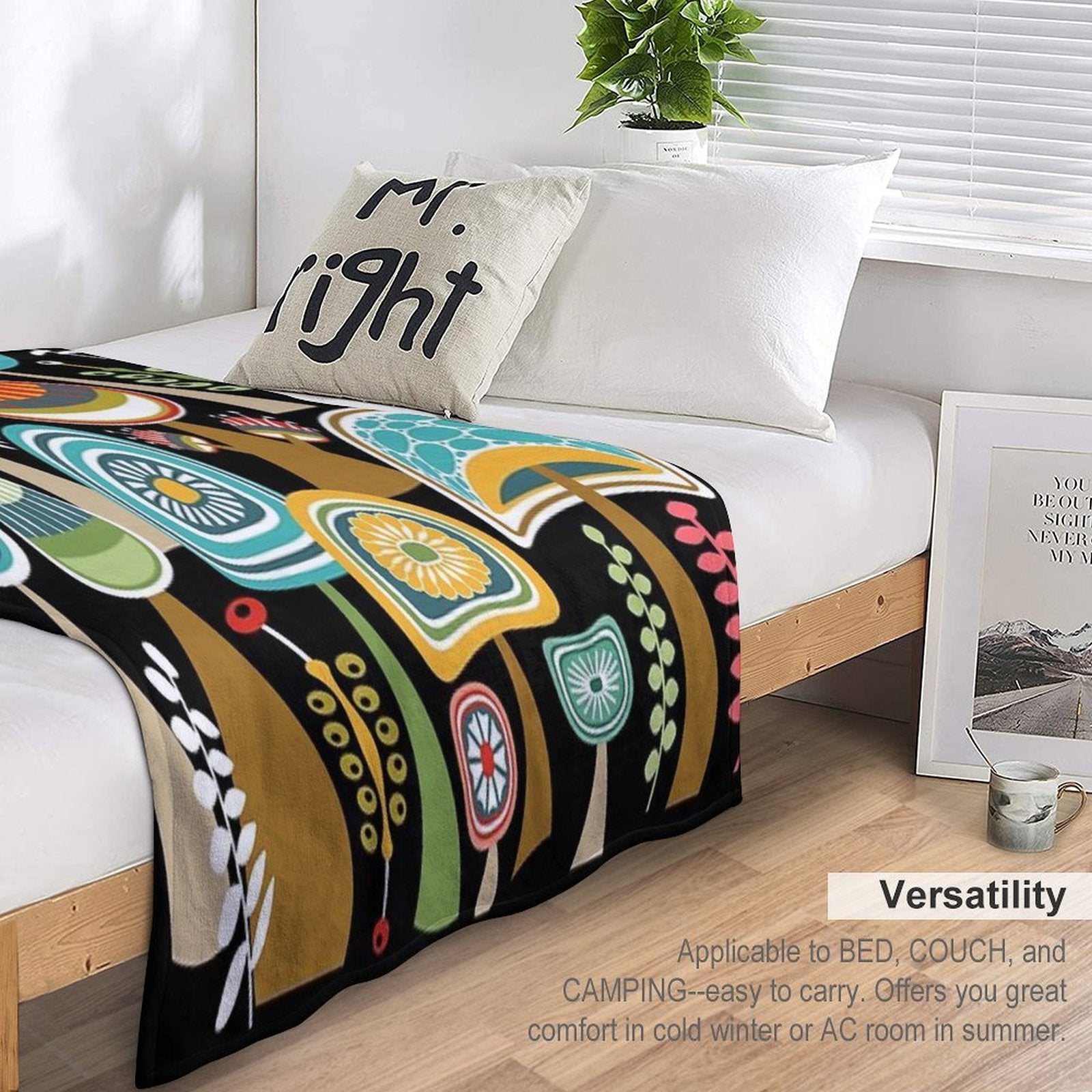 Colorful Mid Century Modern Mushrooms  Large Scale Gift-ready Throw Blanket