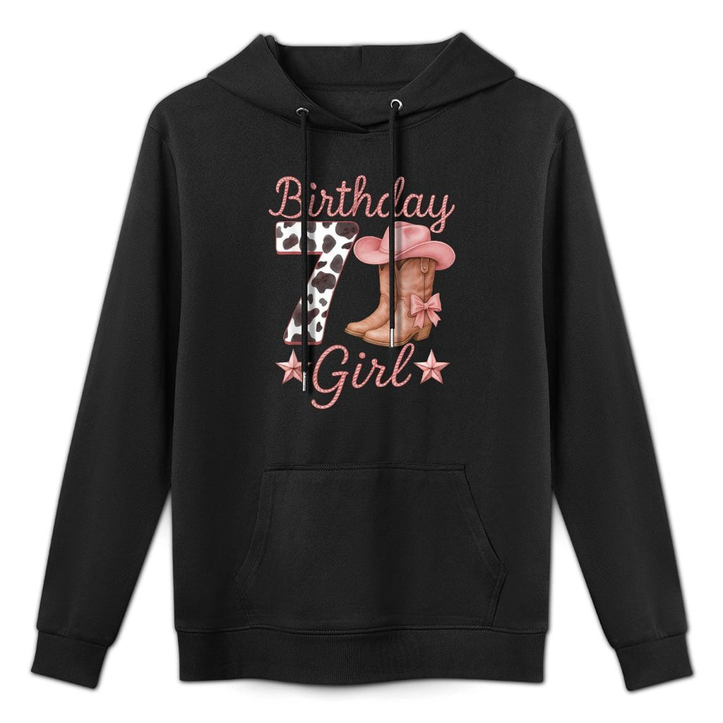 7th Birthday Girl Cowgirl Boots Hat Cow Western Rodeo Outfit Casual Wear Hoodie