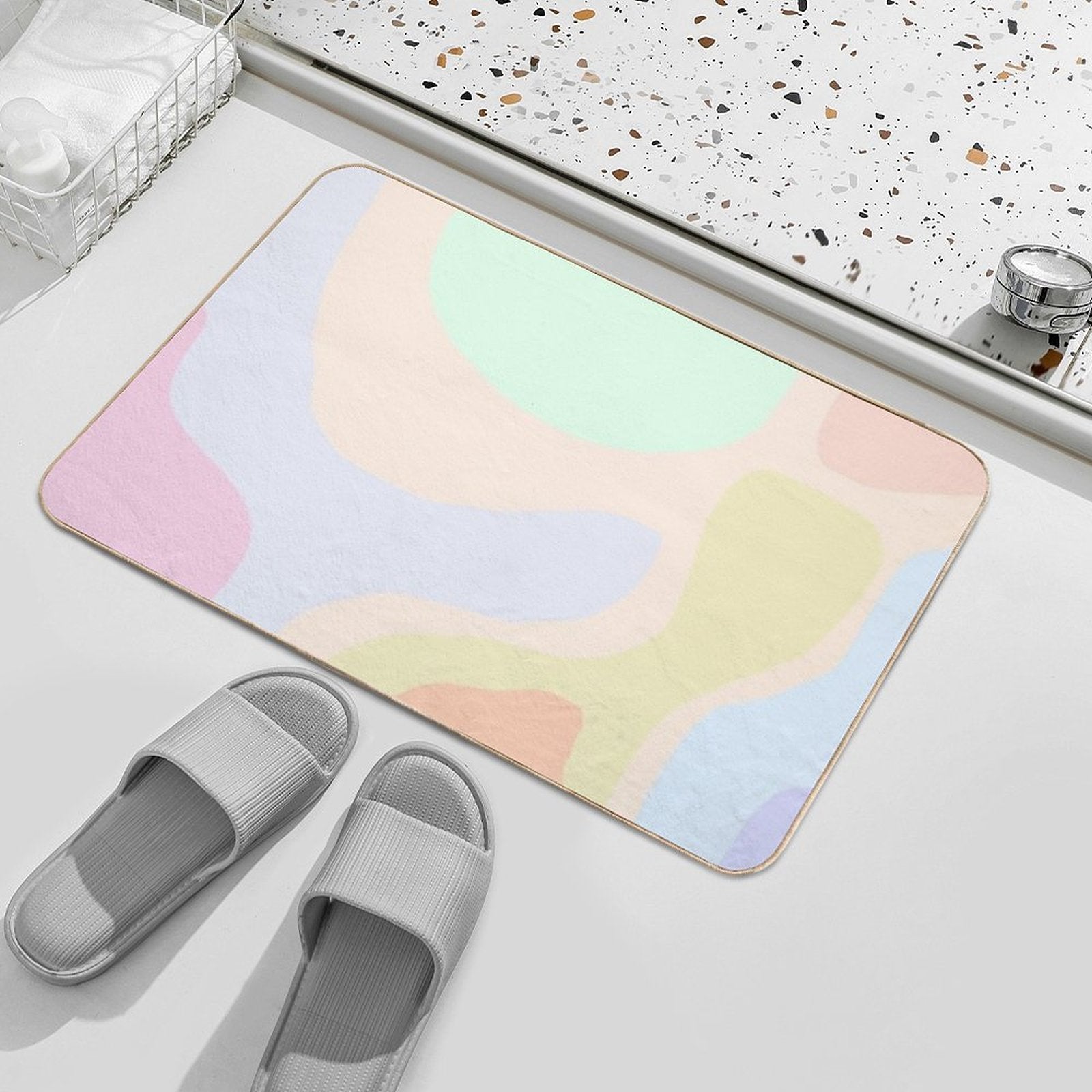 Minimalist Abstract Pastels Geometric Rounded Fun Shapes Tapestry  Non-Slip Bath Mat