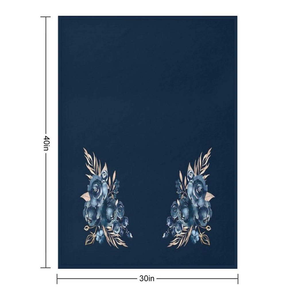 Navy Blue Floral, Watercolor Rose, Aesthetic Premium Throw Blanket