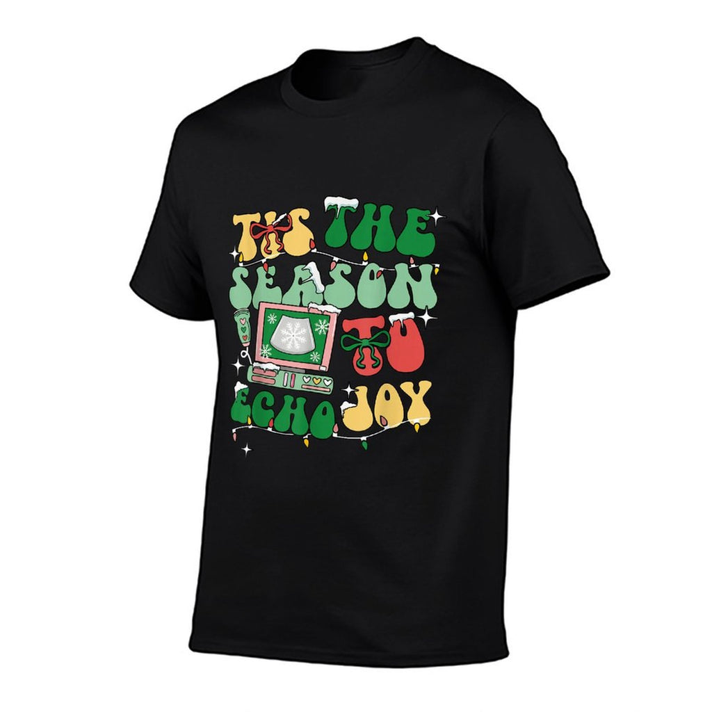 Tis The Season to Echo Joy Xmas Sonographer Ultrasound Tech  Ribbed Collar T-Shirt