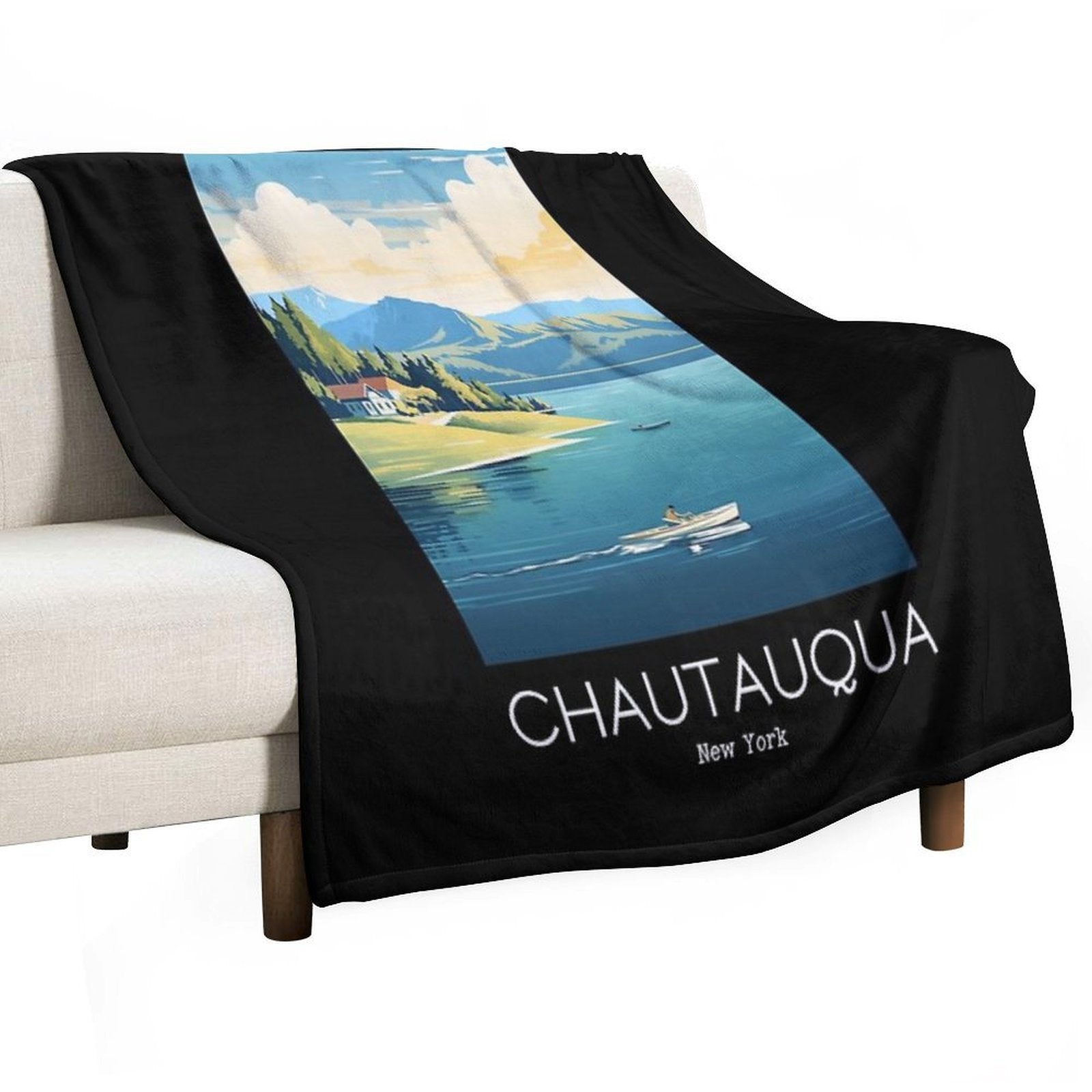 A Vintage Travel Illustration of Chautauqua Lake - New York - US Sustainable Throw Blanket