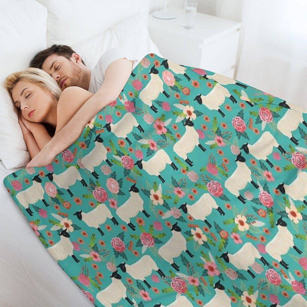 Sheep Farm Sanctuary Florals Pattern Cute Gifts for Animal Lovers Travel-friendly Throw Blanket